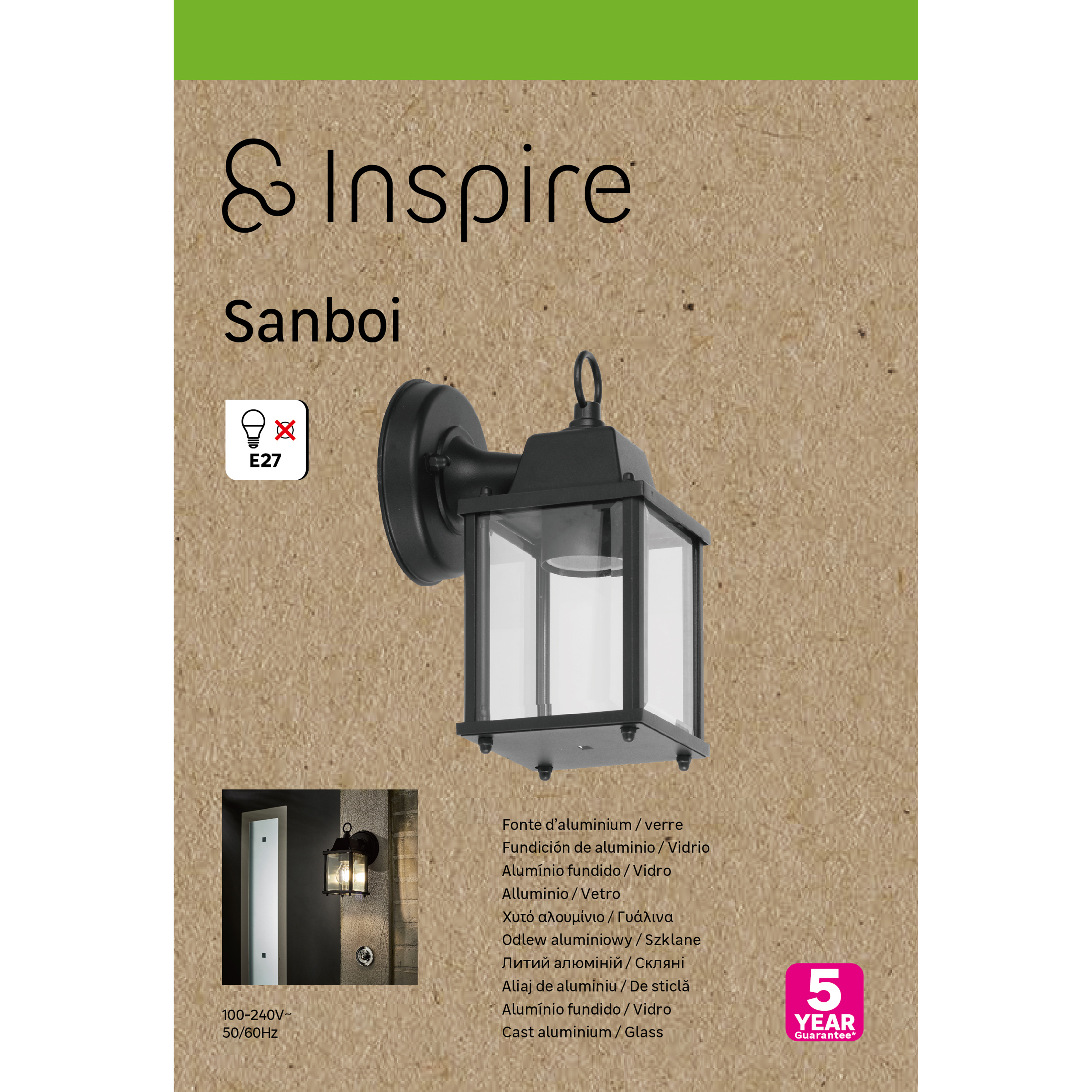 Applique classico da esterno Samboi nero IP44 E27 INSPIRE - 4