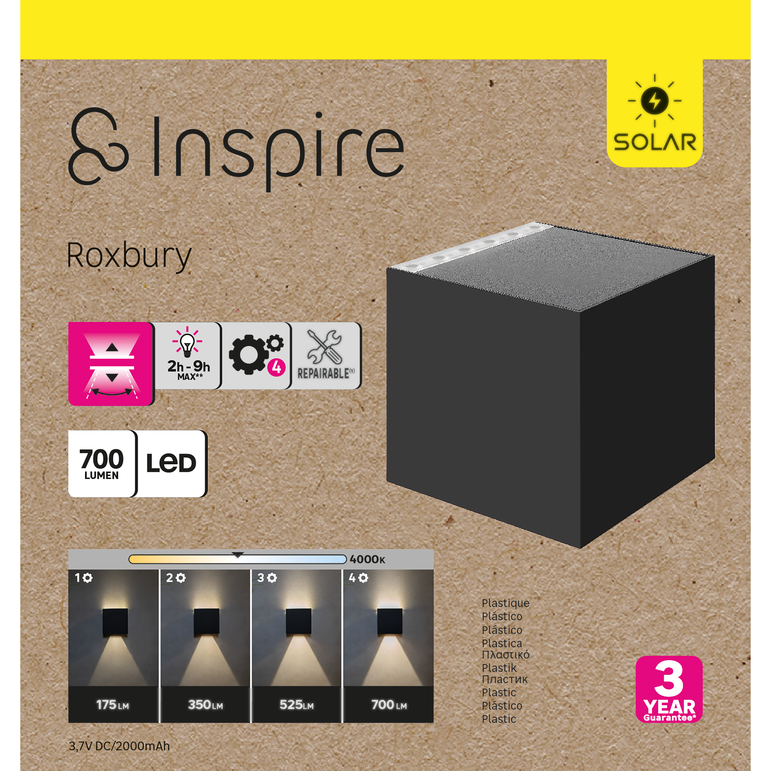 Applique solaire jeux de lumière Roxbury, 700 Lm, blanc chaud, noir INSPIRE - 2