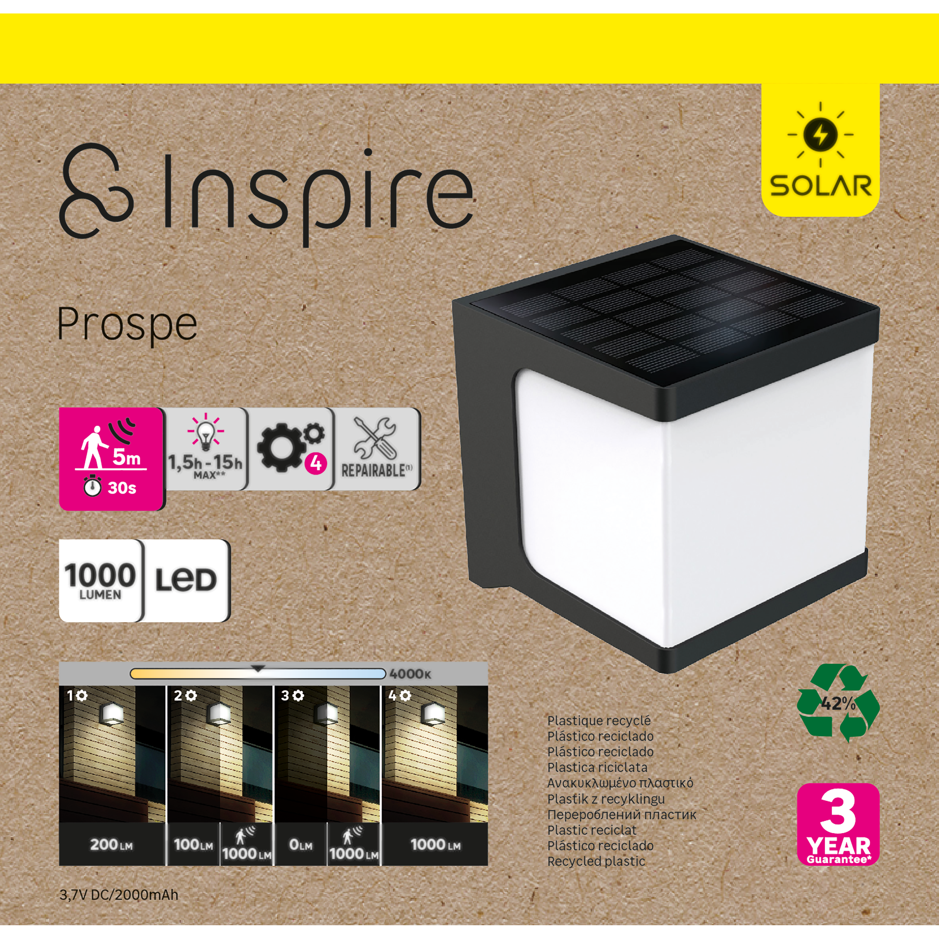 Applique solaire avec détecteur Prospe 1000 Lumen, blanc neutre, INSPIRE - 3