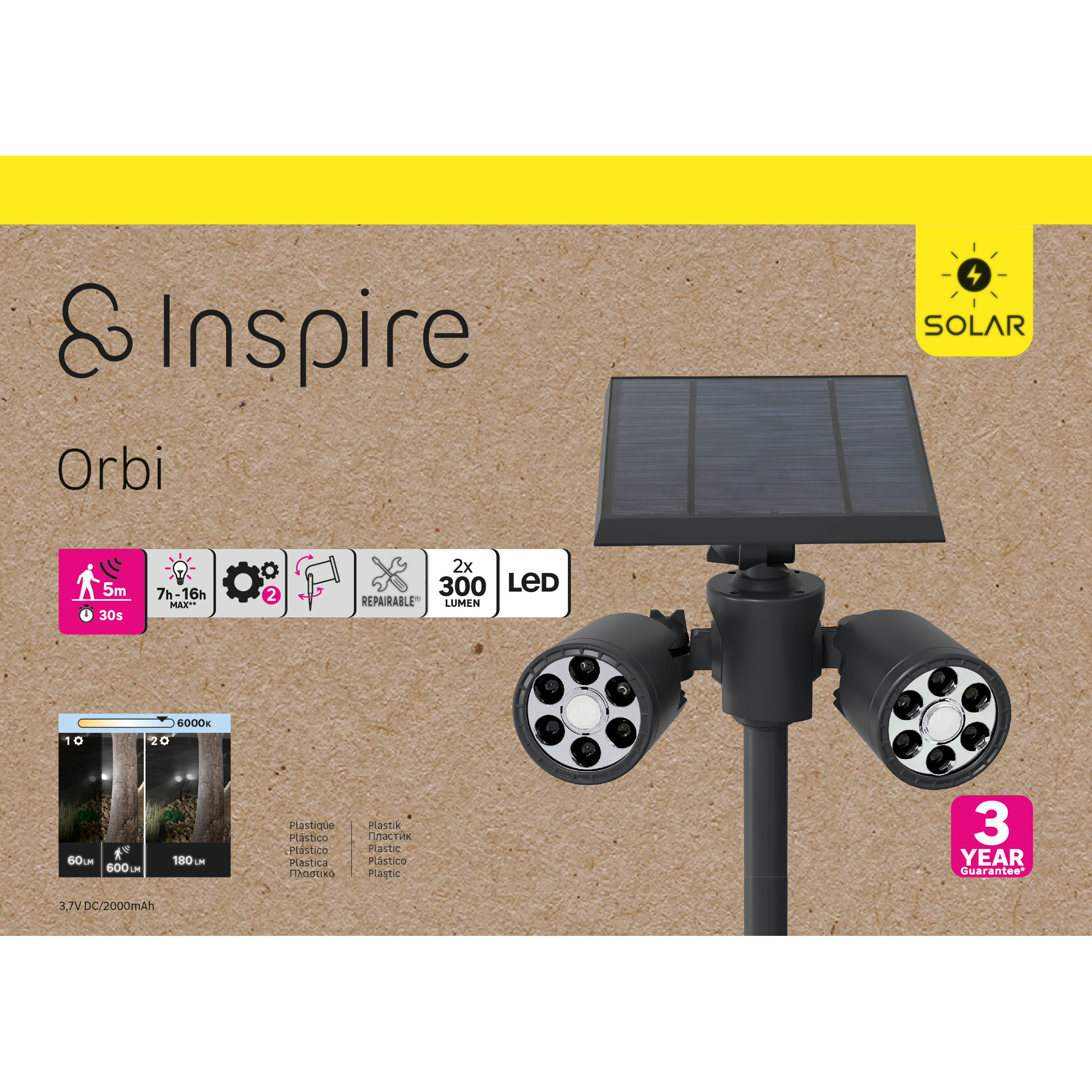 Baliza jardín solar exterior LED negro INSPIRE Orbi IP54 con detector de movimiento - 4