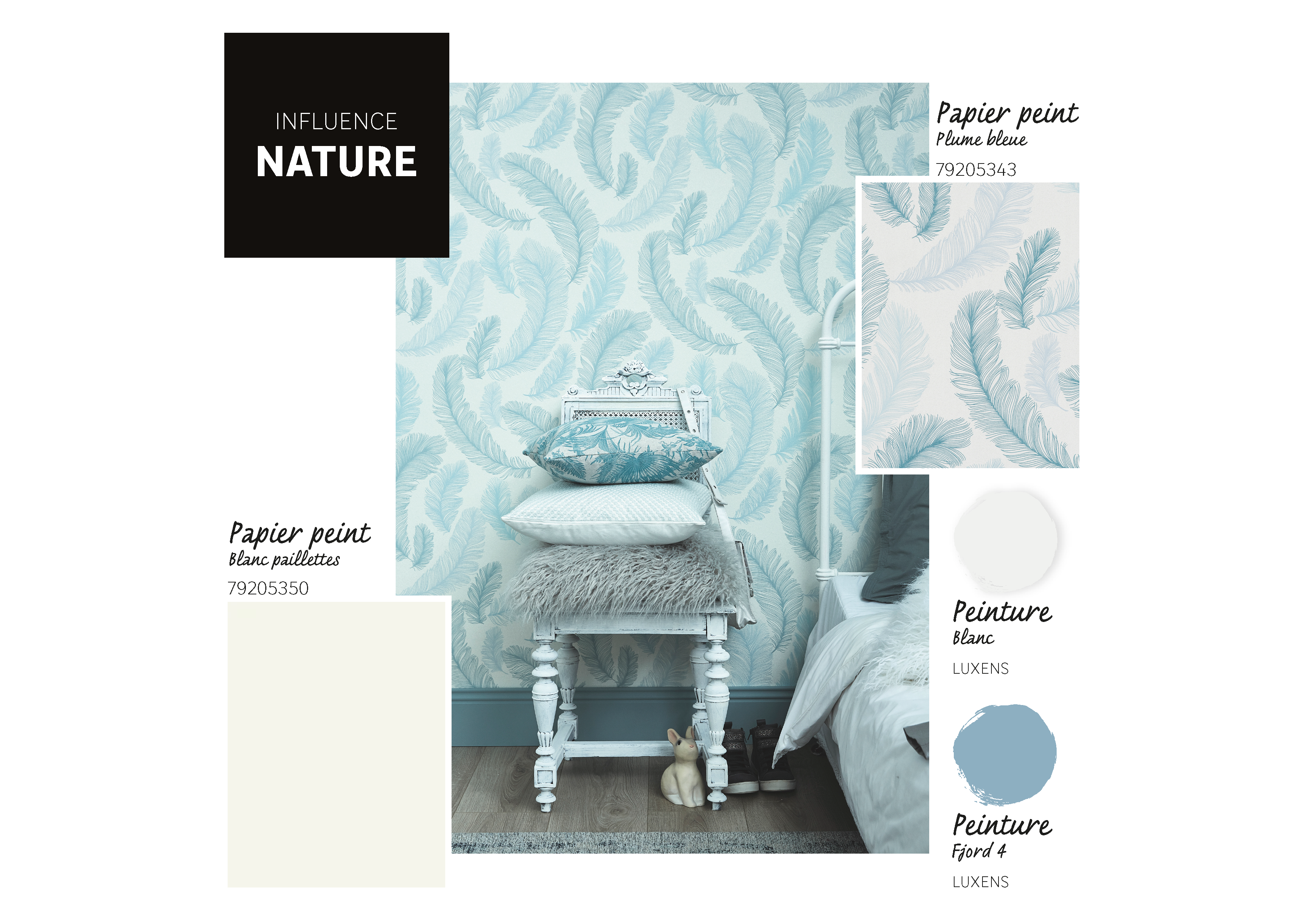 Papier peint intissé Plume paillette bleu - 5