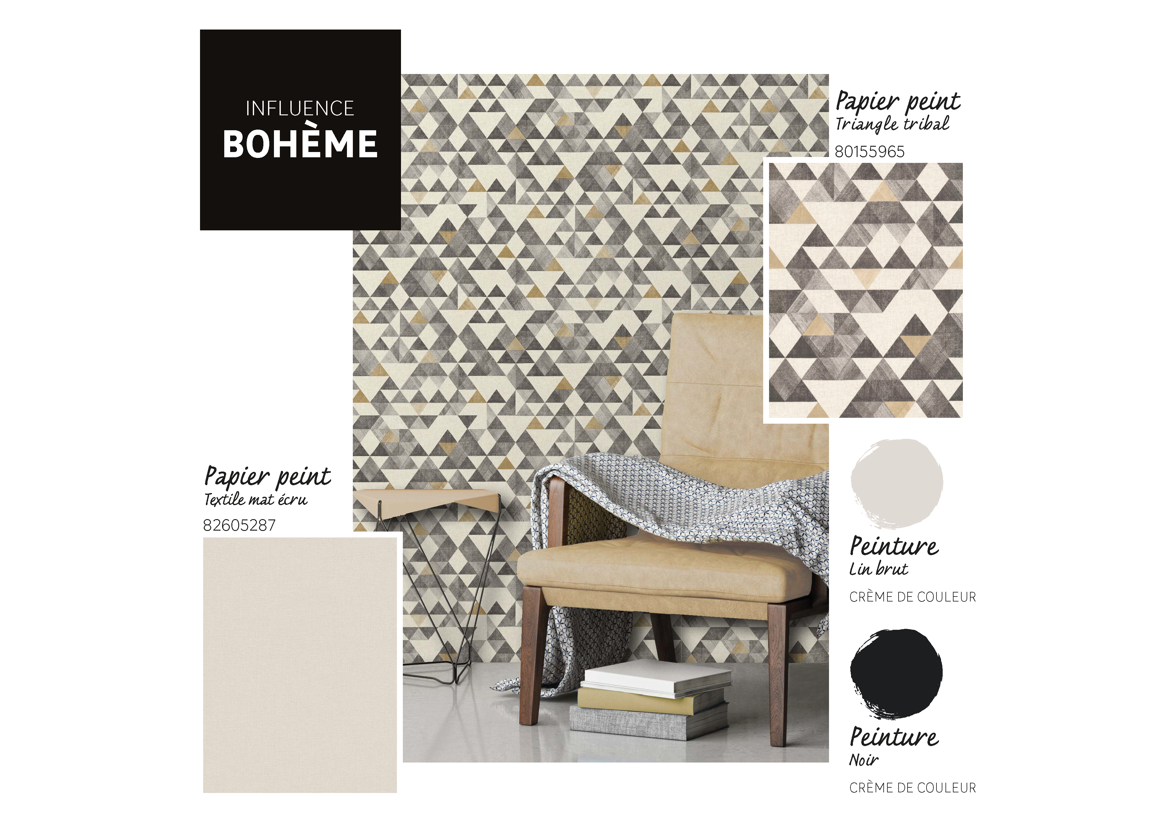 Papier peint intissé Triangle tribal noir et ocre - 2