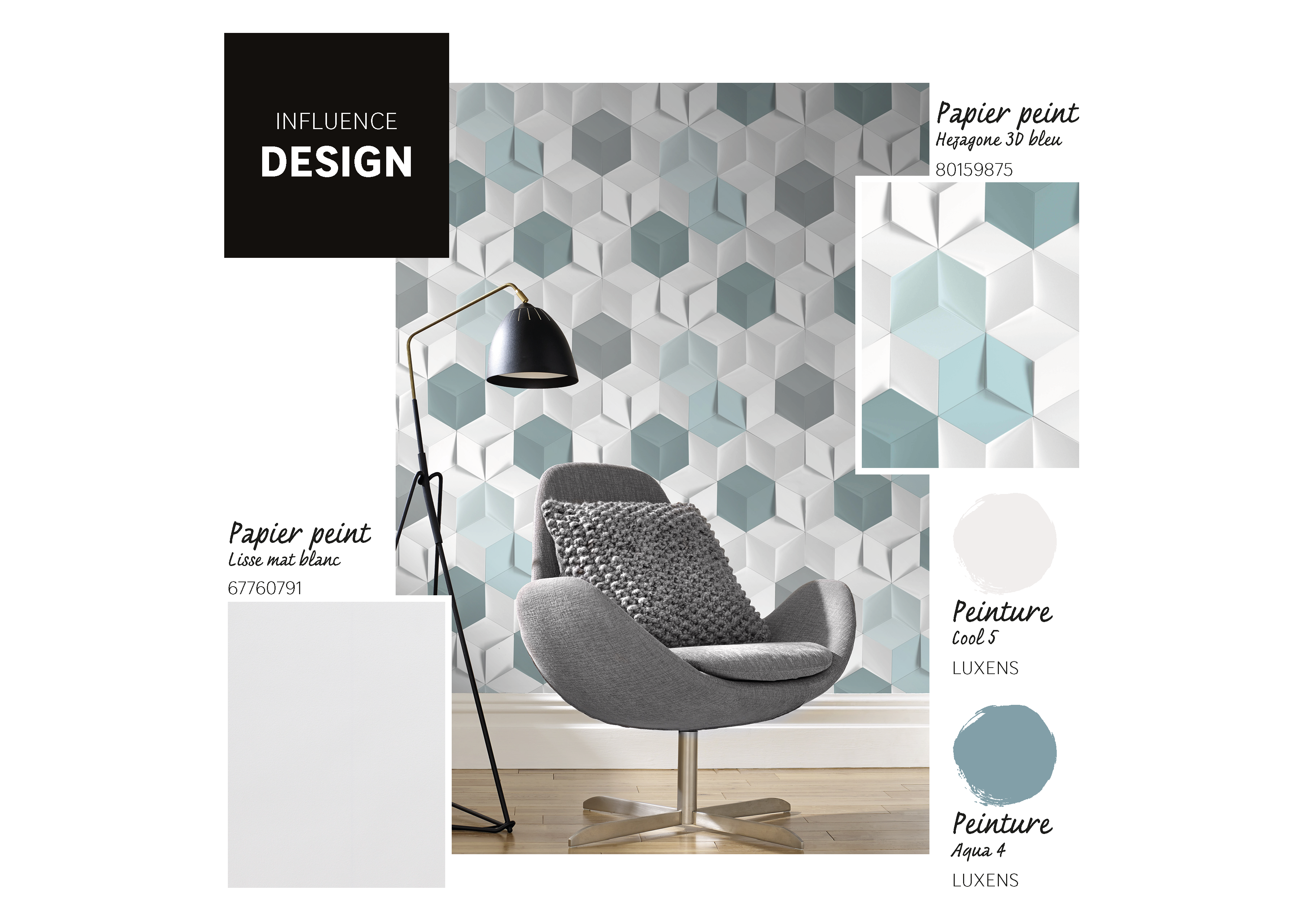 Papier peint intissé Hexagone 3d bleu - 2