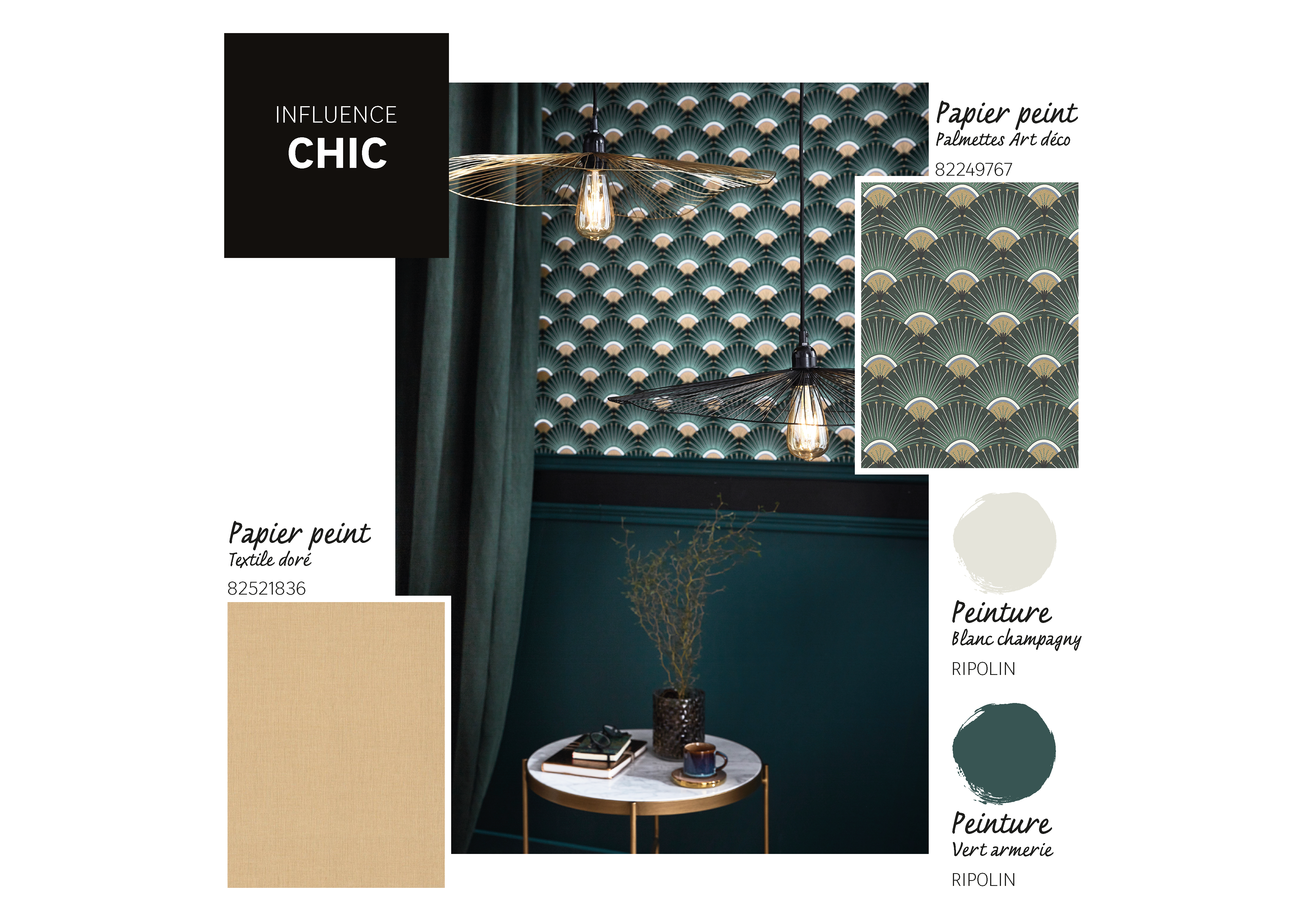 Papier peint vinyle sur intissé Palmettes art deco vert - 2