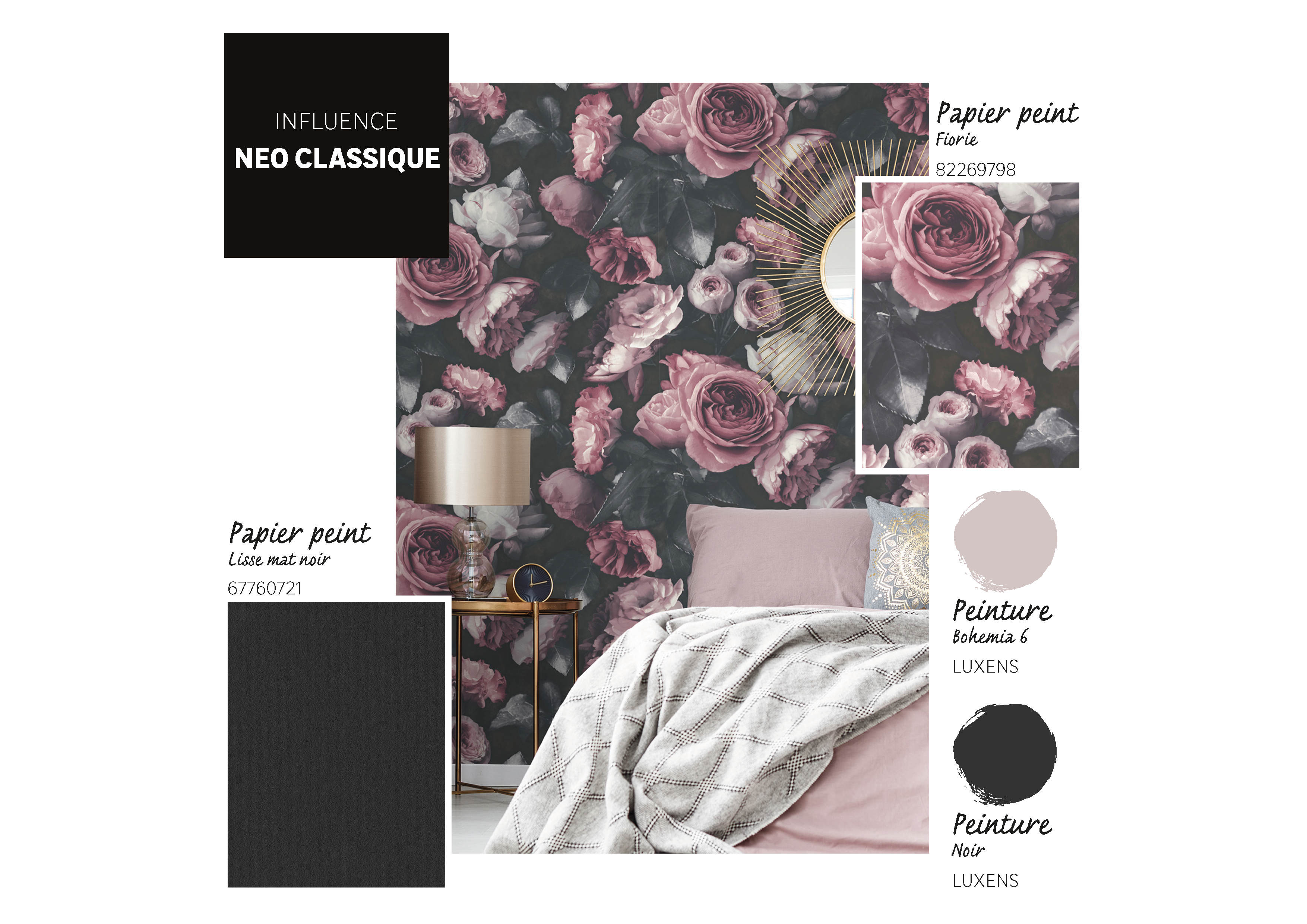 Papier peint intissé Motif fiorie rose et noir - 2
