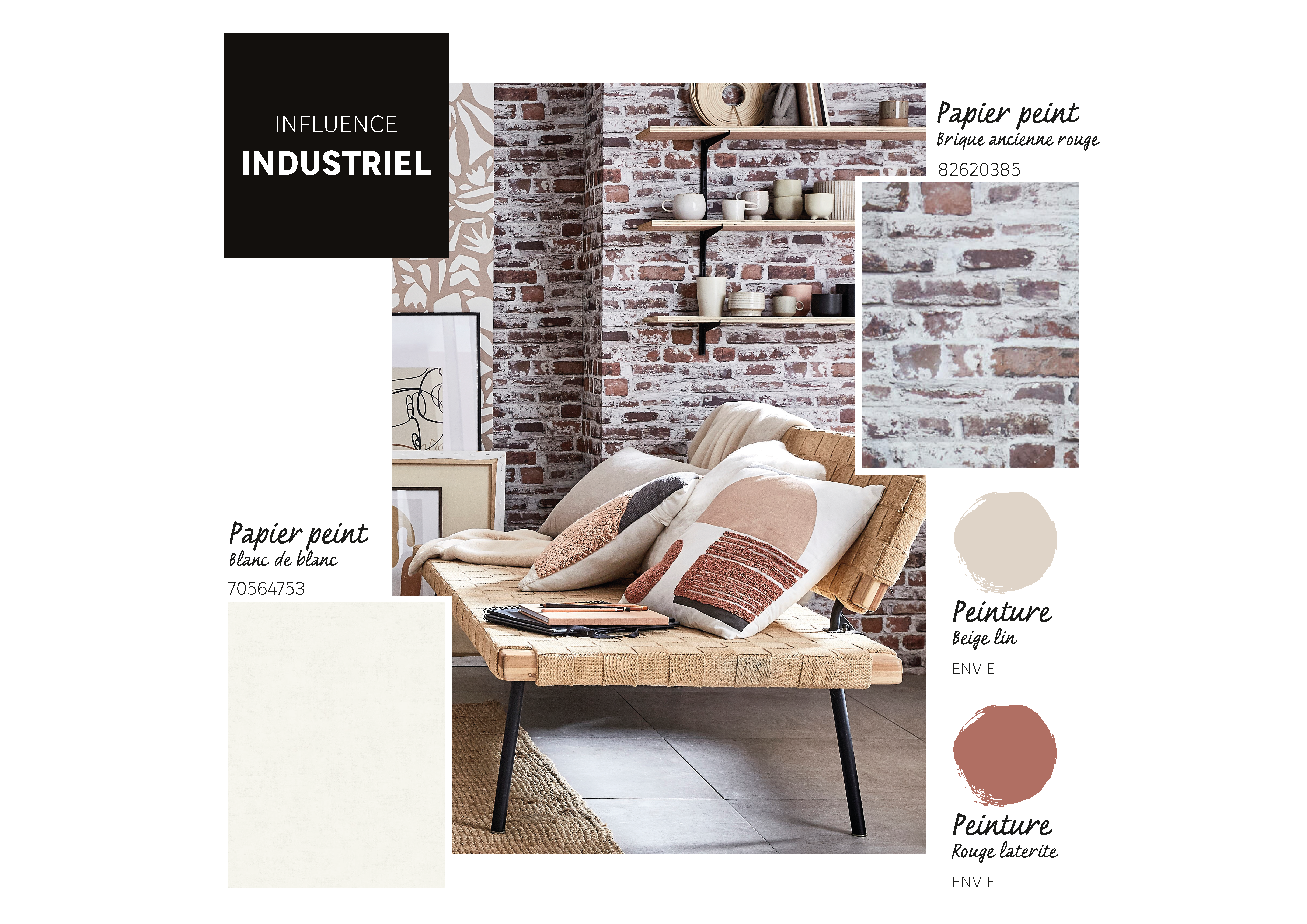 Papier peint intissé Sur intissé brique rouge, gris, effet ancien - 2