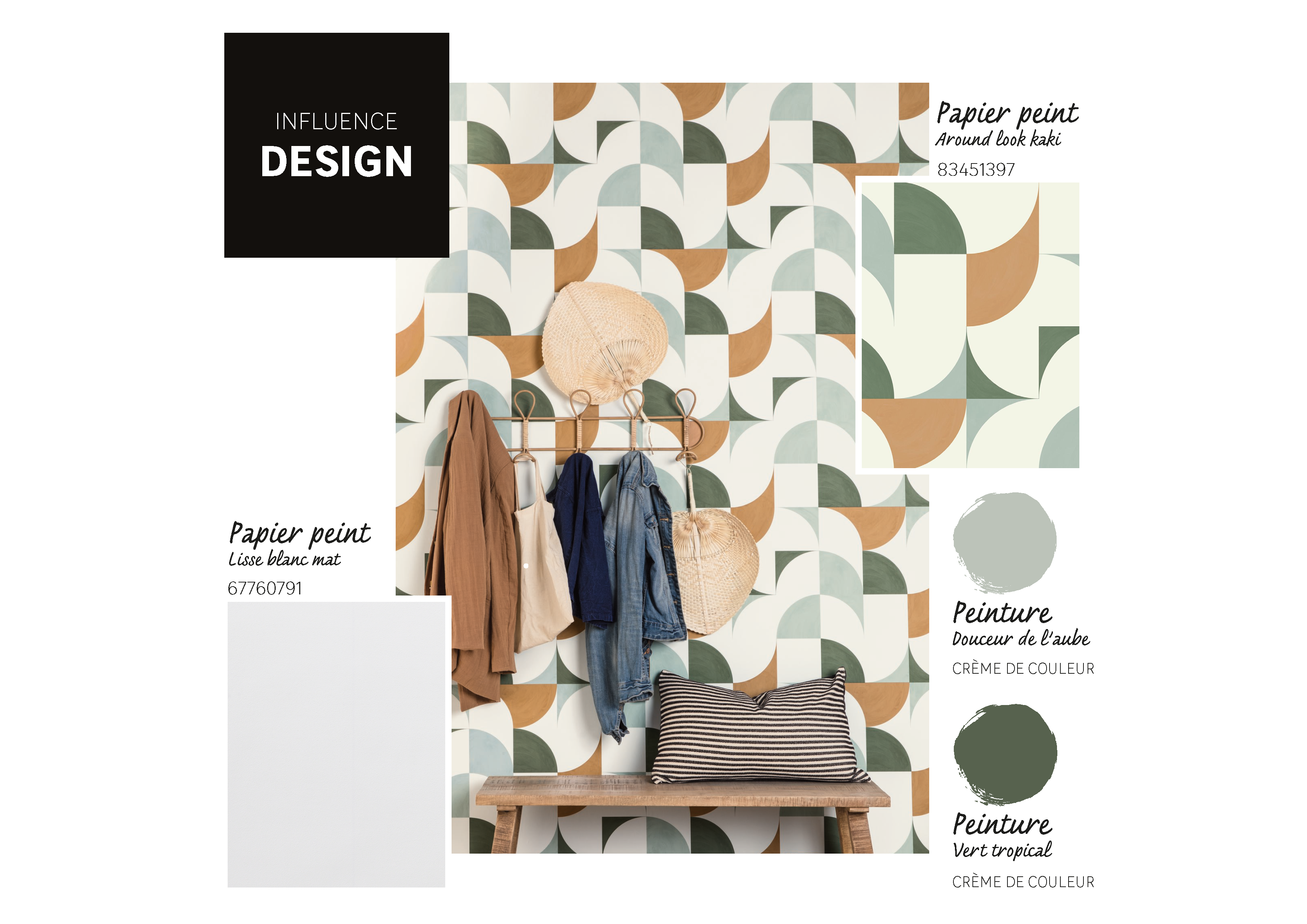 Papier peint intissé Around look vert céladon, kaki - 2