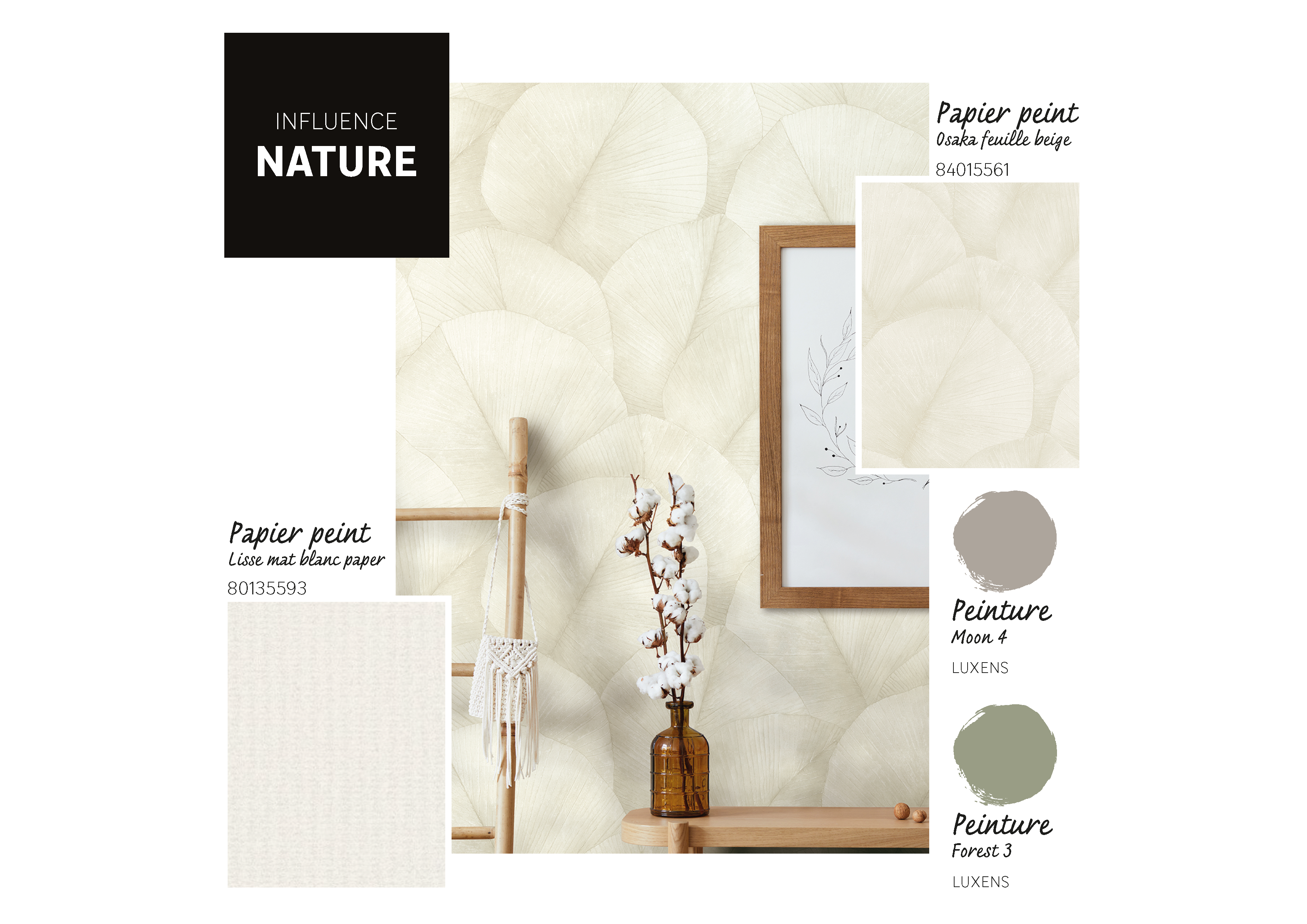 Papier peint intissé Feuille osaka beige - 2