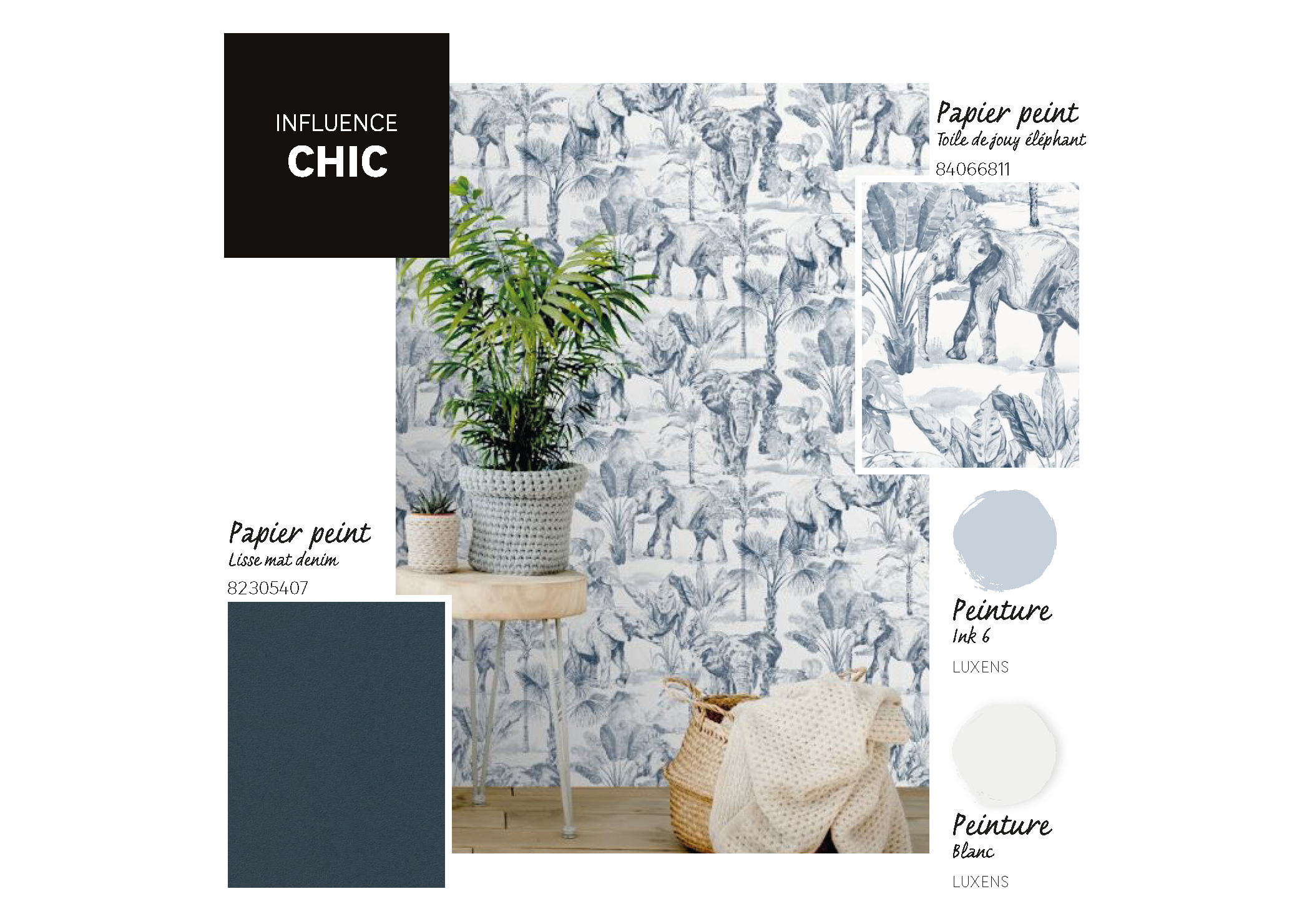 Papier peint intissé Toile de jouy éléphant bleu - 2