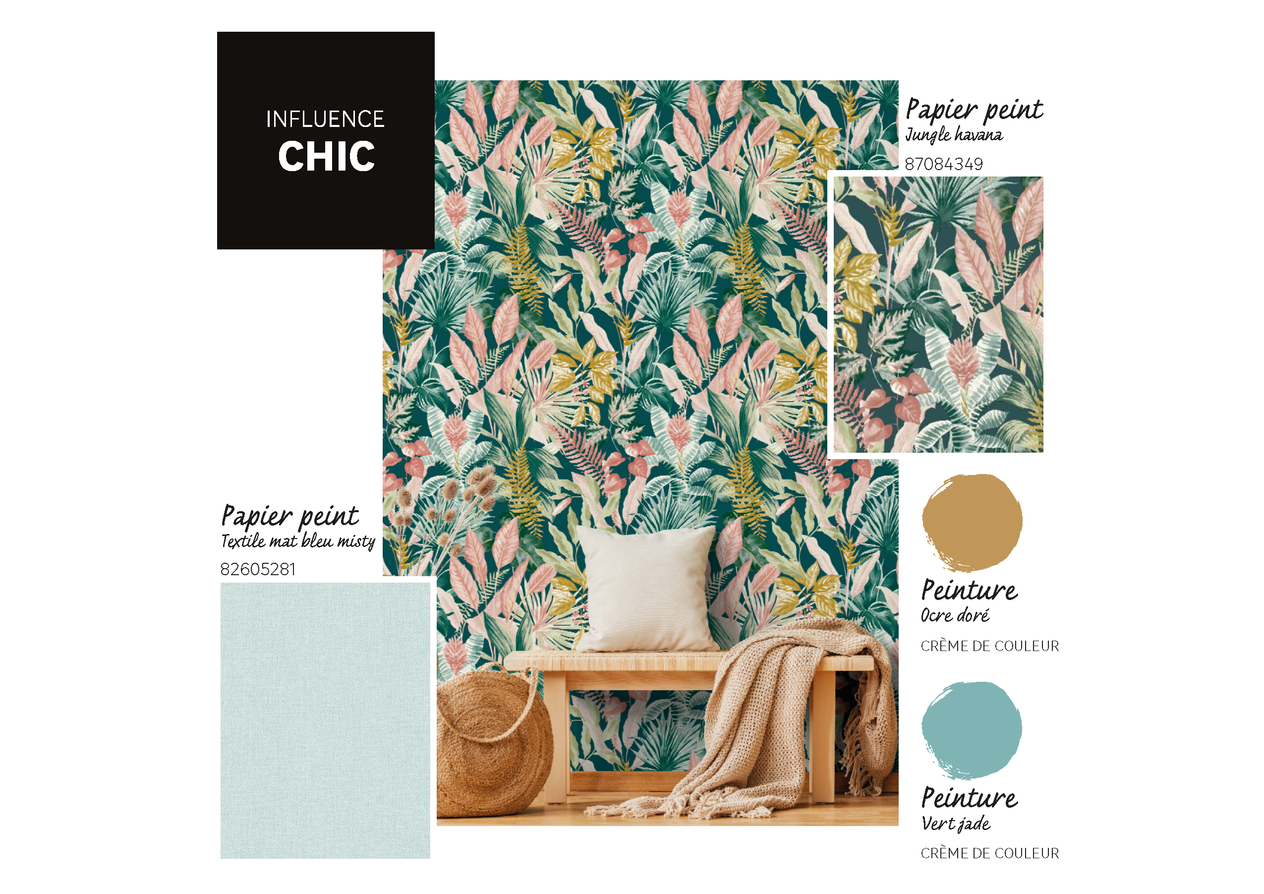 Papel pintado vinilo aplicación cola en pared Floral vegetal Havana multicolor  INSPIRE 53cmx10.05m lavable - 11