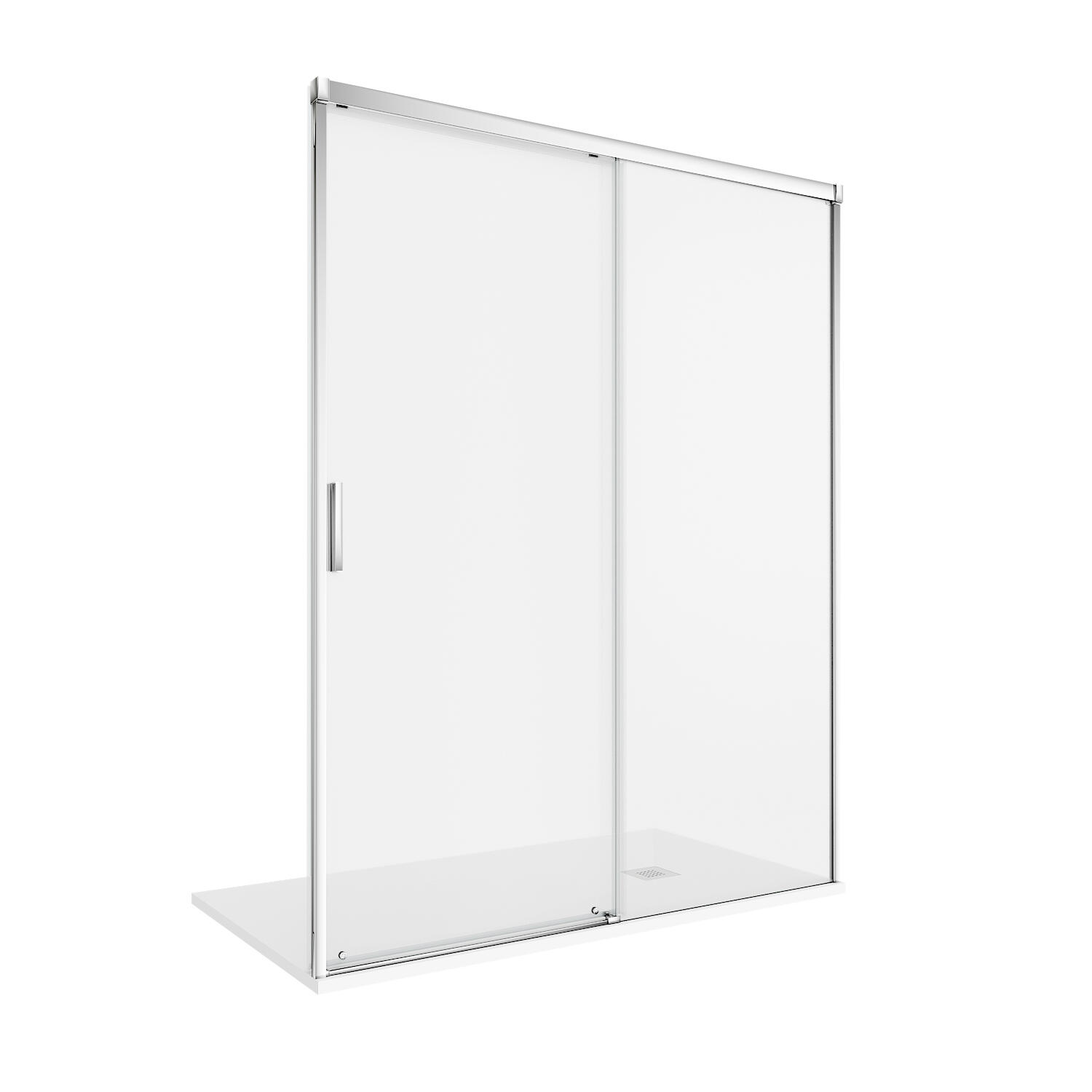 Mampara de ducha corredera 1 hoja fija + 1 puerta corredera Urban. Perfil aluminio cromo. Ancho adaptable (159-161)x200 cm Cristal templado de seguridad transparente 6mm. Cierre de sobreponer. Sin guía inferior Vanguard - 7
