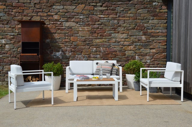 Salon bas Nasco en aluminium et polywood blanc