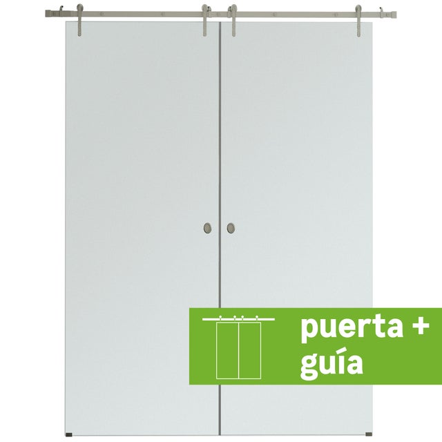 Pack puerta de interior corredera doble de cristal mate templado Sarajevo anchura 159cm + guia corredera