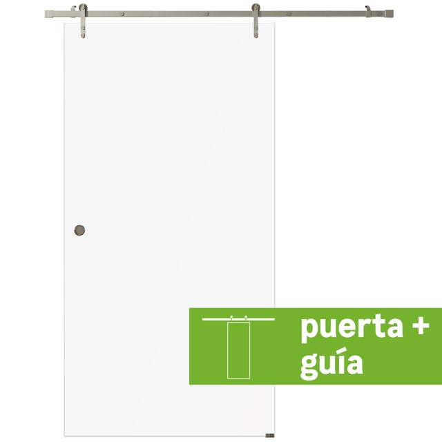 Pack puerta de interior corredera de cristal transparente templado Sarajevo anchura 99cm + guia corredera