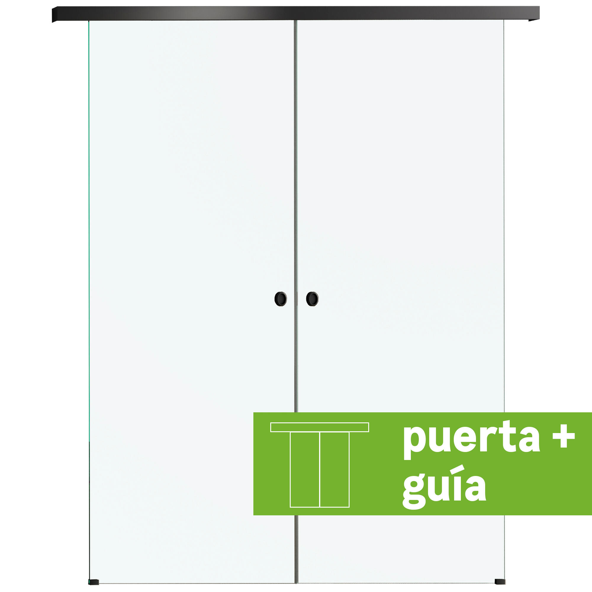 Puerta corredera cristal lisboa 2 hojas transp de 159x210cm y guía negro