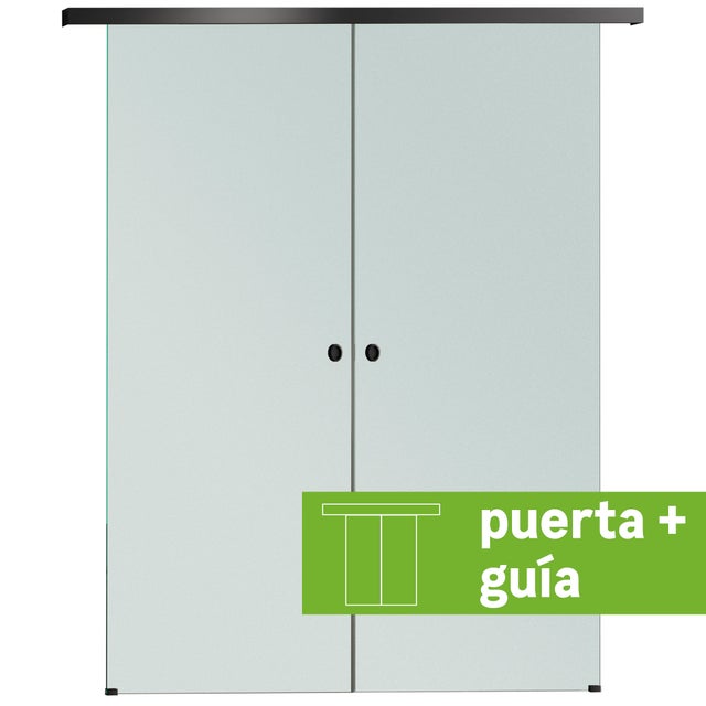 Pack puerta de interior corredera doble de cristal mate templado Lisboa anchura 159cm + guia corredera