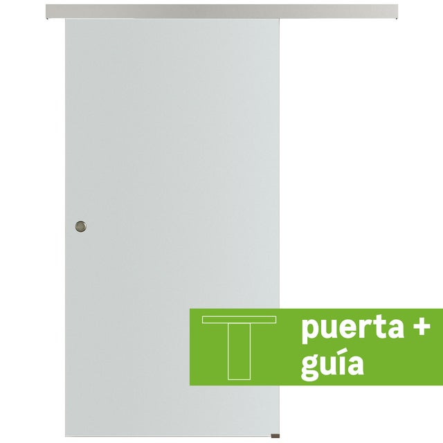 Pack puerta de interior corredera de cristal mate templado Lisboa anchura 89cm + guia corredera