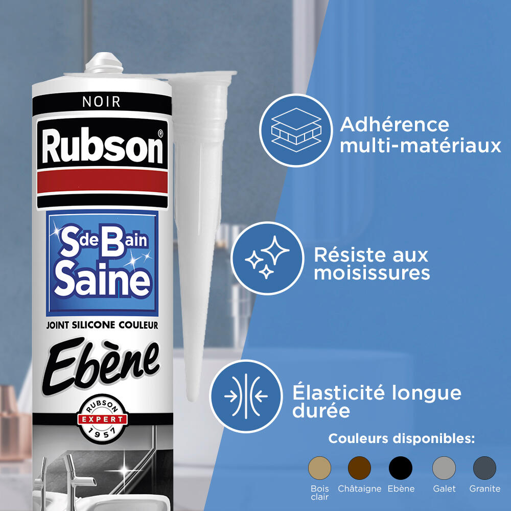 Silicone d'étanchéité Salle de bain saine RUBSON noir, 280 ml - 2