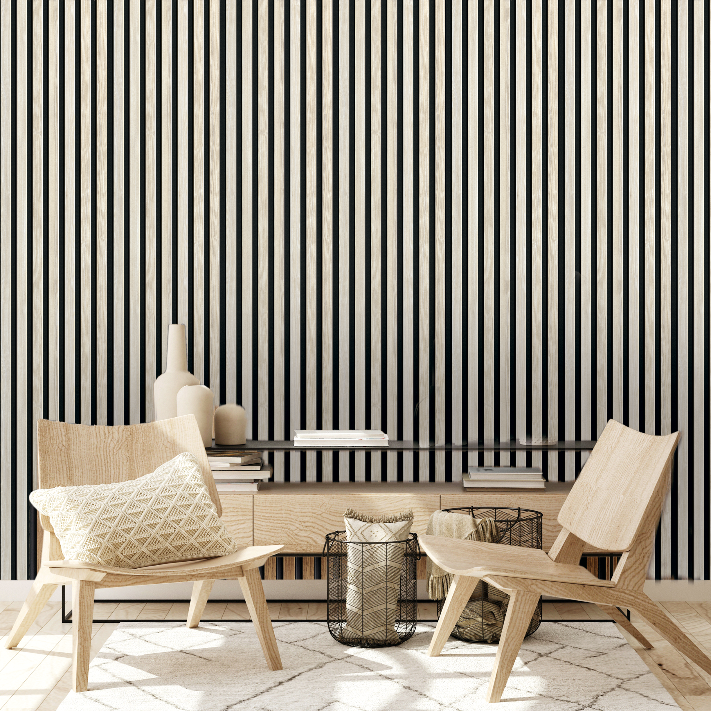 Panele ścienne 3D Lamel na czarnym filcu 265x30 cm Jesion 7 lameli - 5