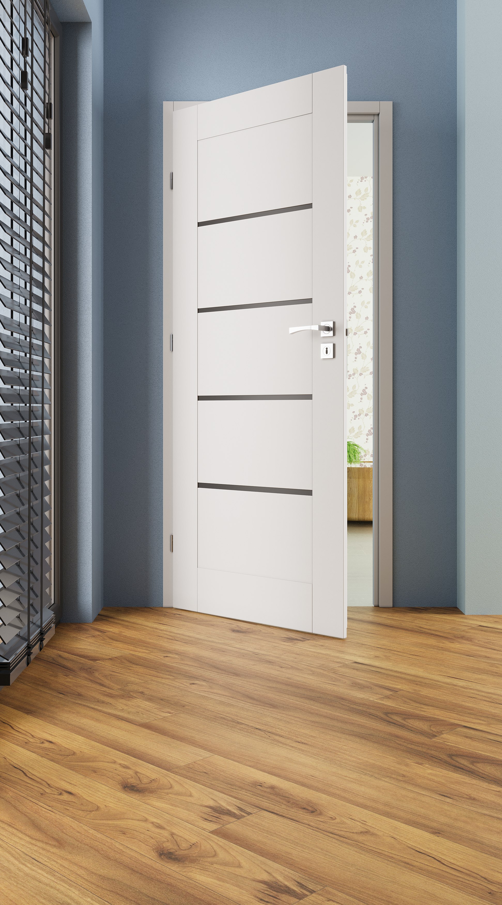 Drzwi wewnętrzne pokojowe Vinci Nero białe czarna szyba 80 lewe Voster - 4