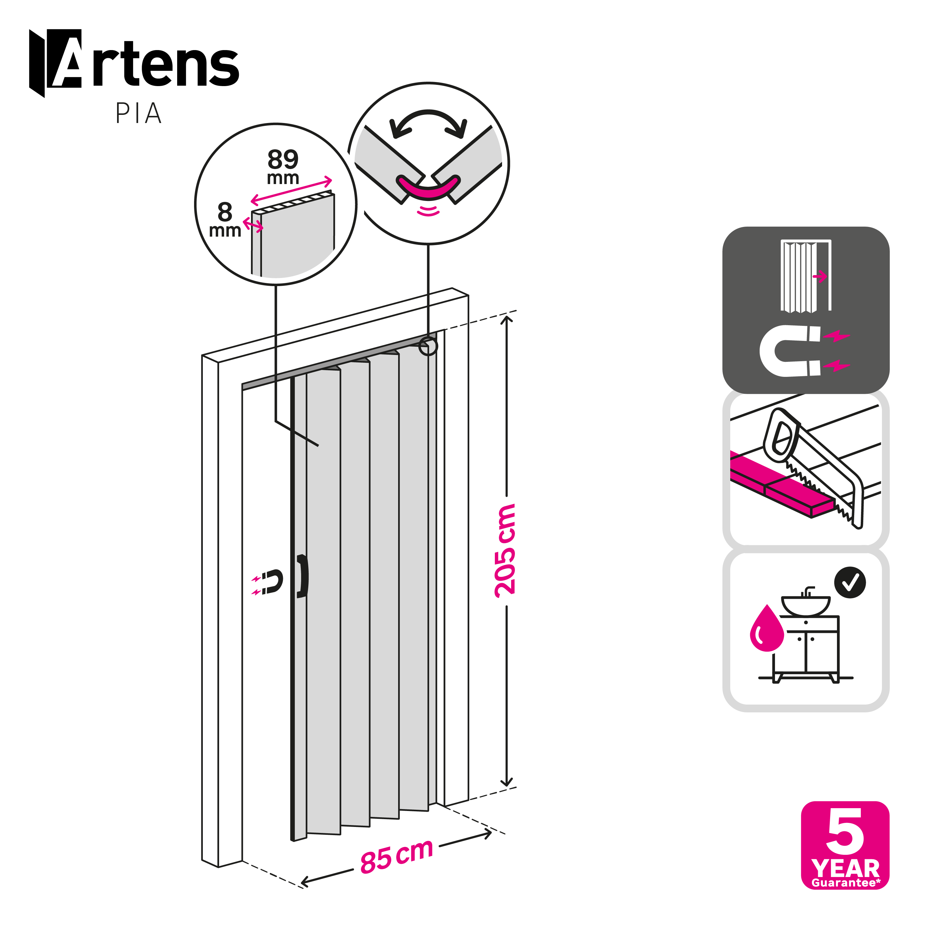 Porta de fole em PVC Artens 85x205 cm branco mate - 10