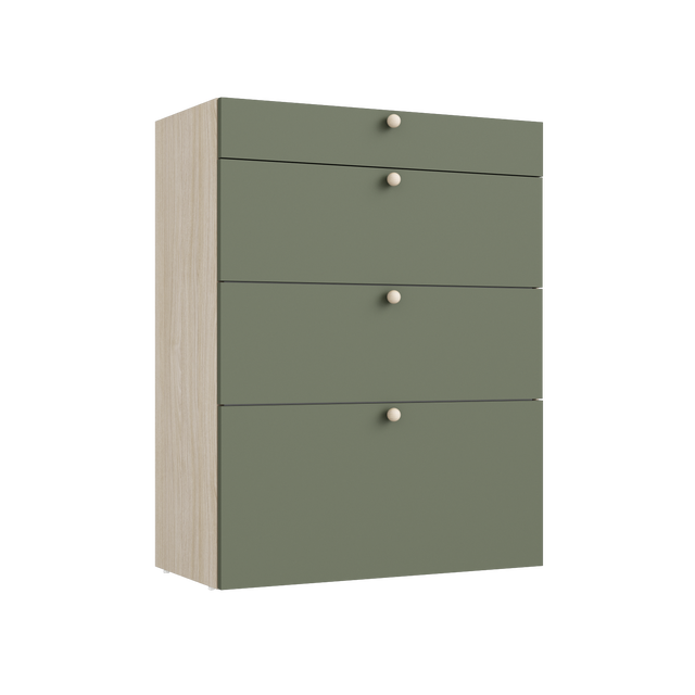 Commode SPACEO Evo'M, façade vert / caisson chêne H.102.4 x l.80 x P.38 cm