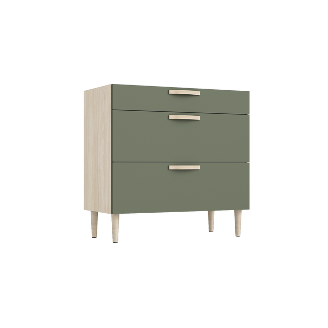 Commode SPACEO Evo'M, façade vert / caisson chêne H.78,8 x l.80 x P.38 cm