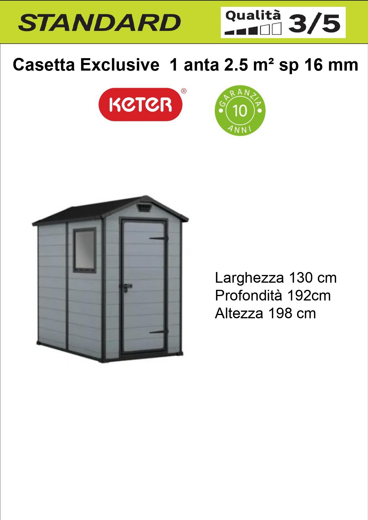 Casetta da giardino in polipropilene grigio 1.3 x 1.9 m, superficie esterna 2.2 m² e spessore parete 16 mm, con pavimento e porta ad anta singola, KETER Exclusive - 3