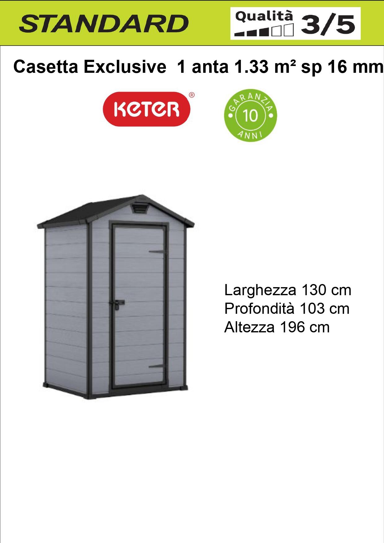 Casetta da giardino in polipropilene grigio 1 x 1 m, superficie esterna 1.1 m² e spessore parete 16 mm, con pavimento e porta ad anta singola, KETER Exclusive - 2