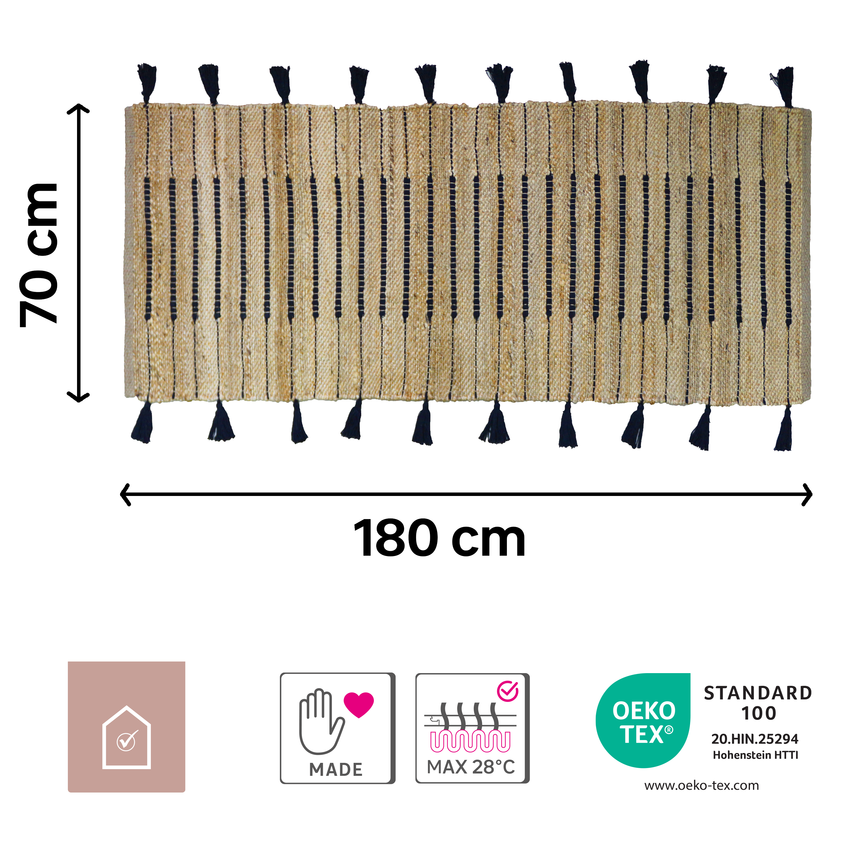 Alfombra pie de cama  yute tejido plano INSPIRE Jimma  beige negro  70x180cm - 3