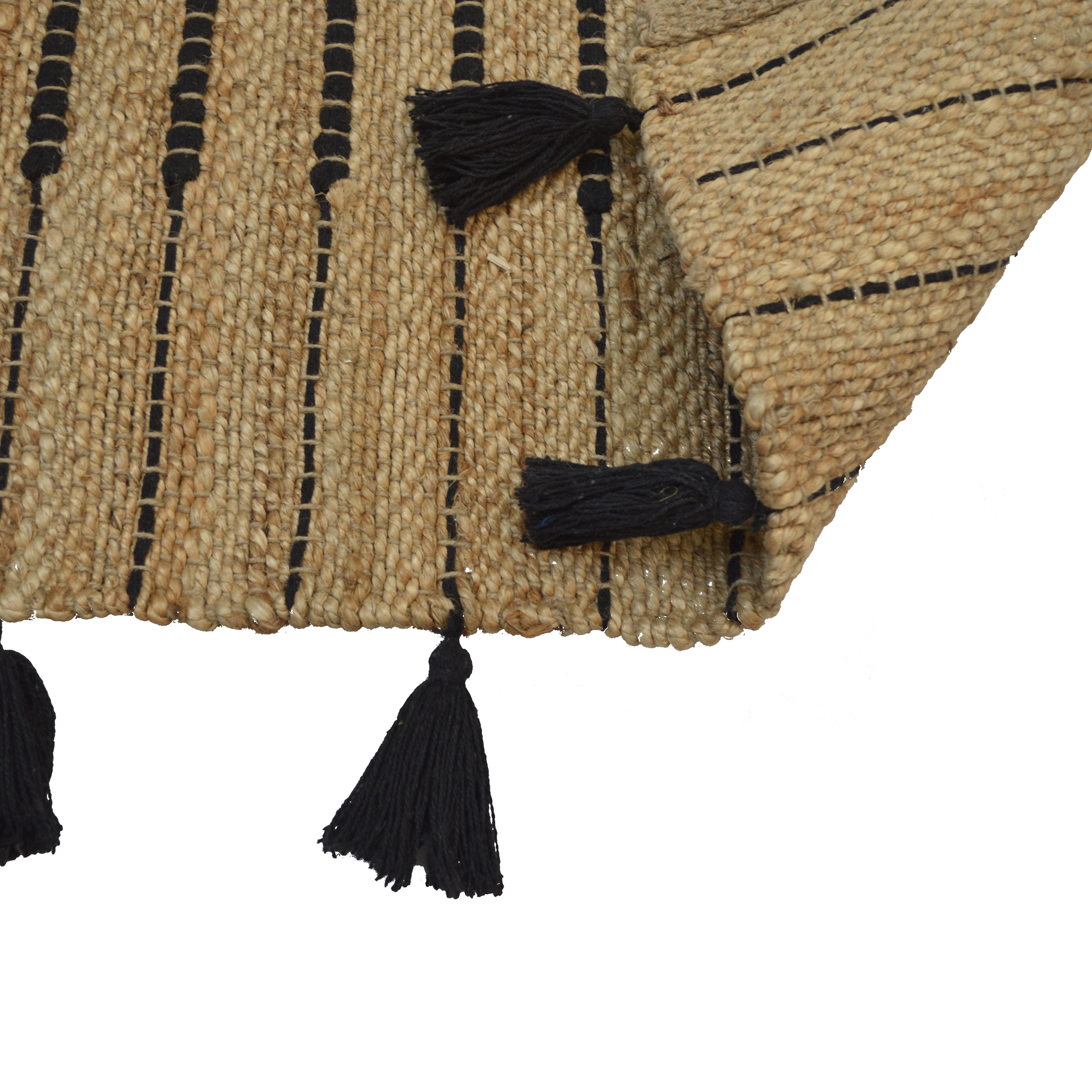 Alfombra pie de cama yute Jimma 60x110cm tejido plano INSPIRE con líneas beige negro - 5