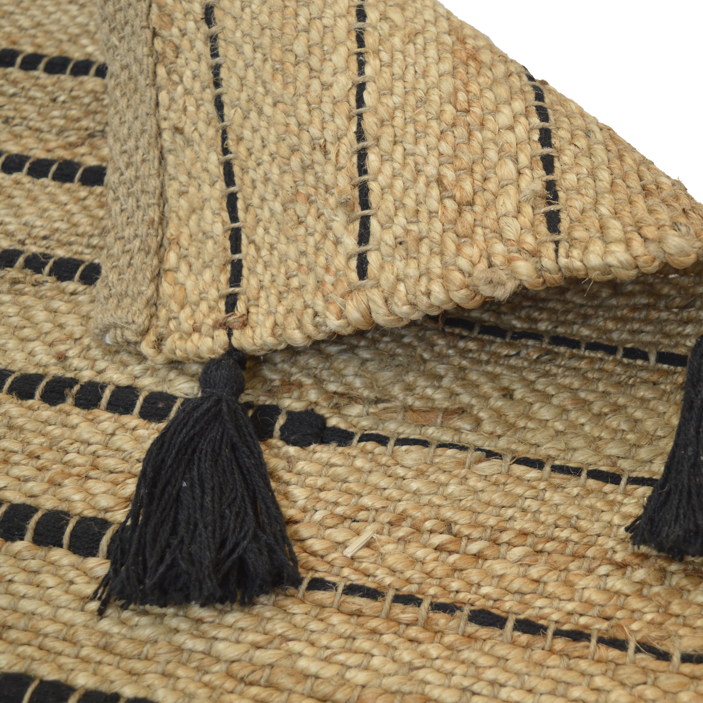 Alfombra pie de cama yute Jimma 60x110cm tejido plano INSPIRE con líneas beige negro - 7