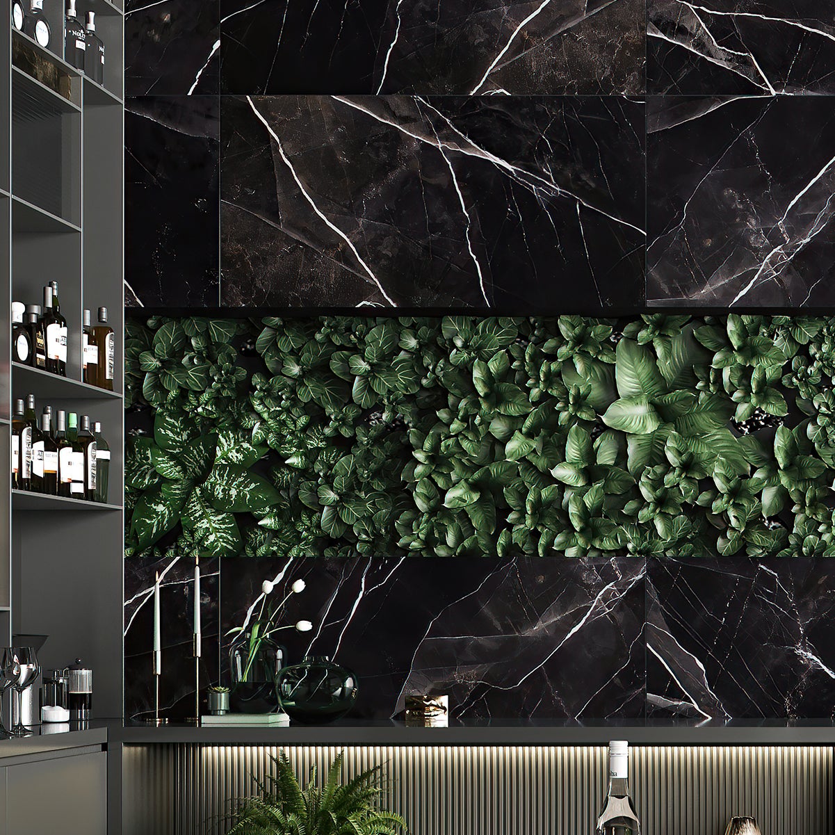 Suelo/azulejo porcelánico fuogo efecto mármol negro 60x120 cm c2