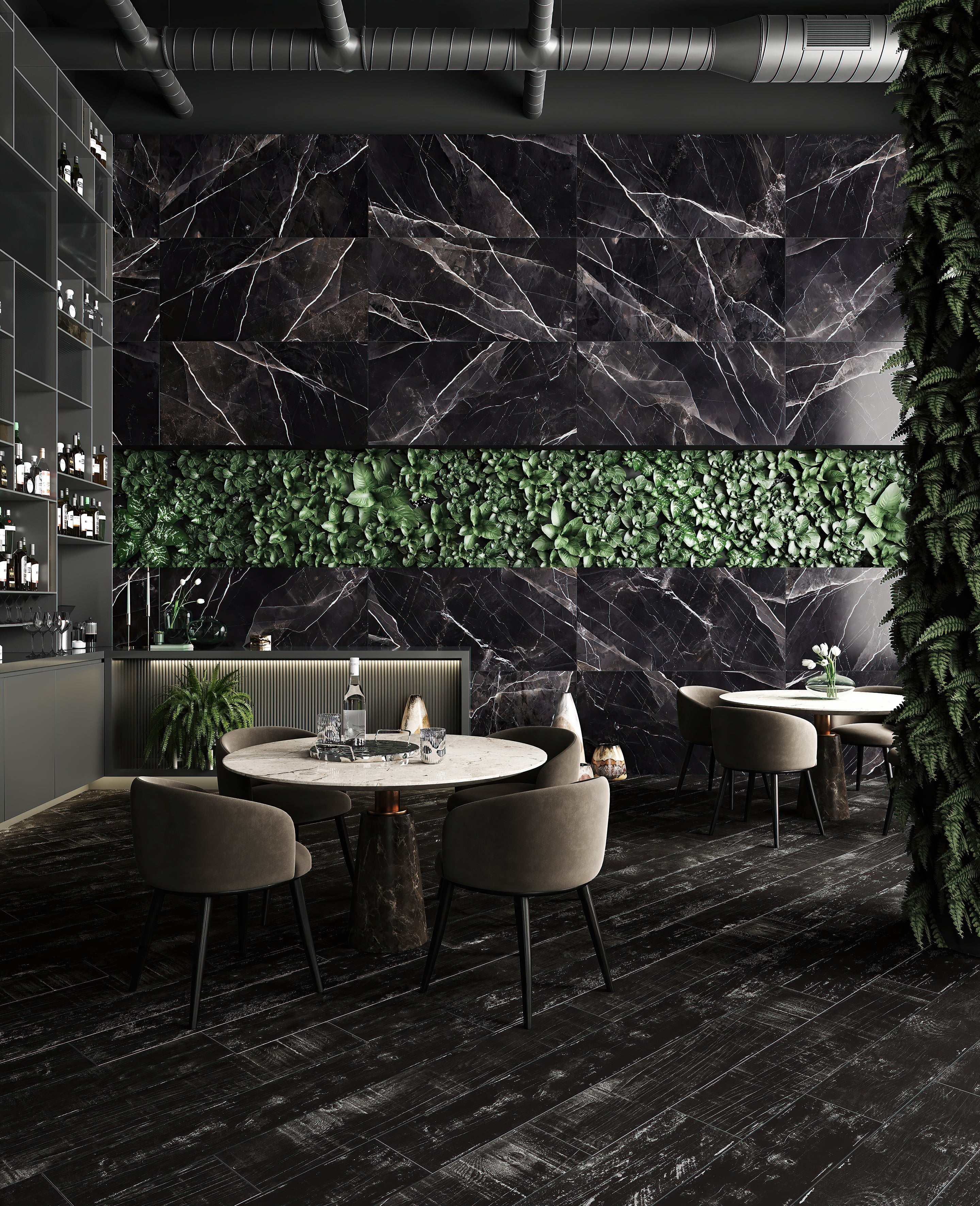 Suelo/azulejo porcelánico fuogo efecto mármol negro 60x120 cm