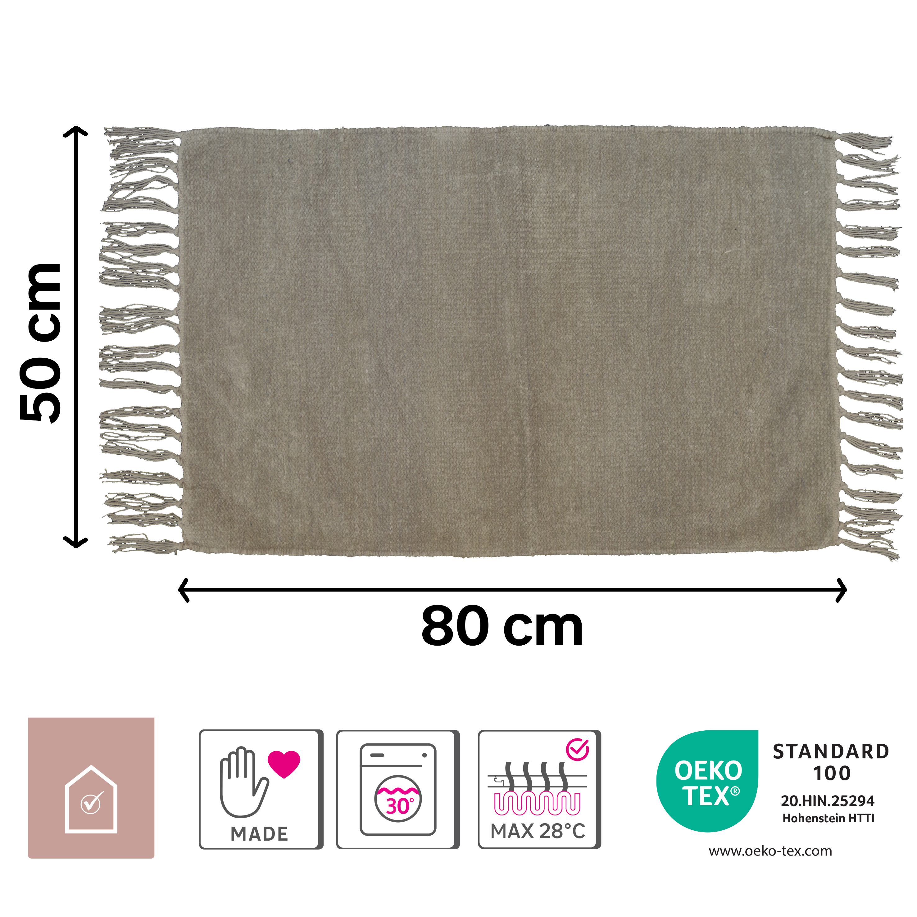 Alfombra  algodón tejido plano INSPIRE Manoa liso   lavable en lavadora 50x80cm - 3