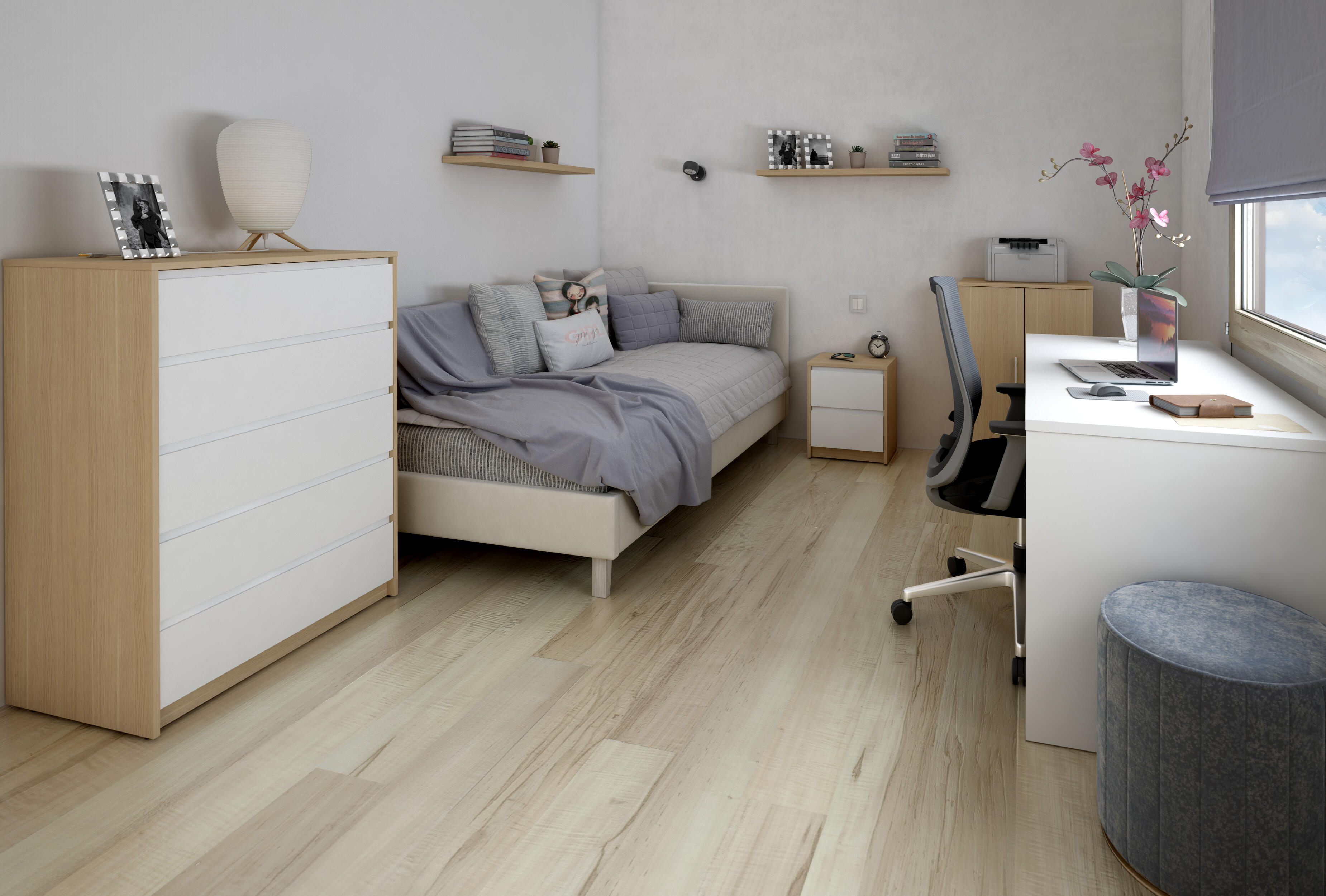 Cómoda Home Tera blanca y roble con 5 cajones de 80x109x48 cm - 6
