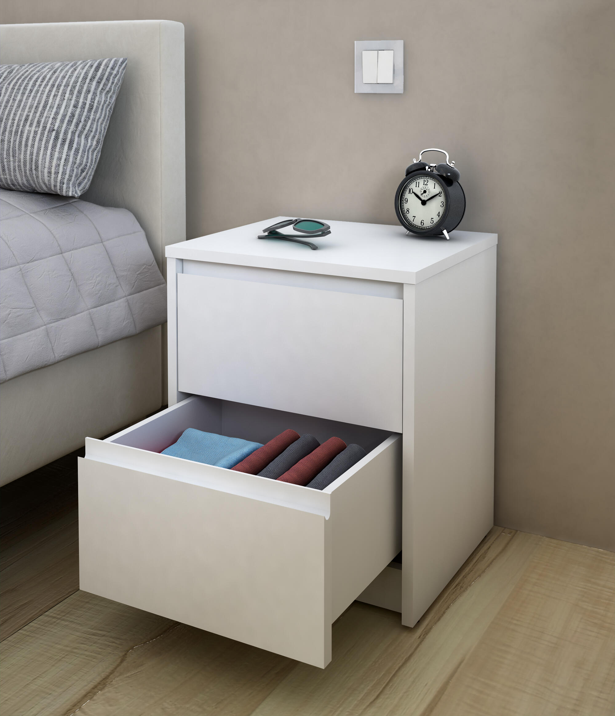Mesa de cabeceira 2 gavetas Home branco 40x34x47,8 cm - 10