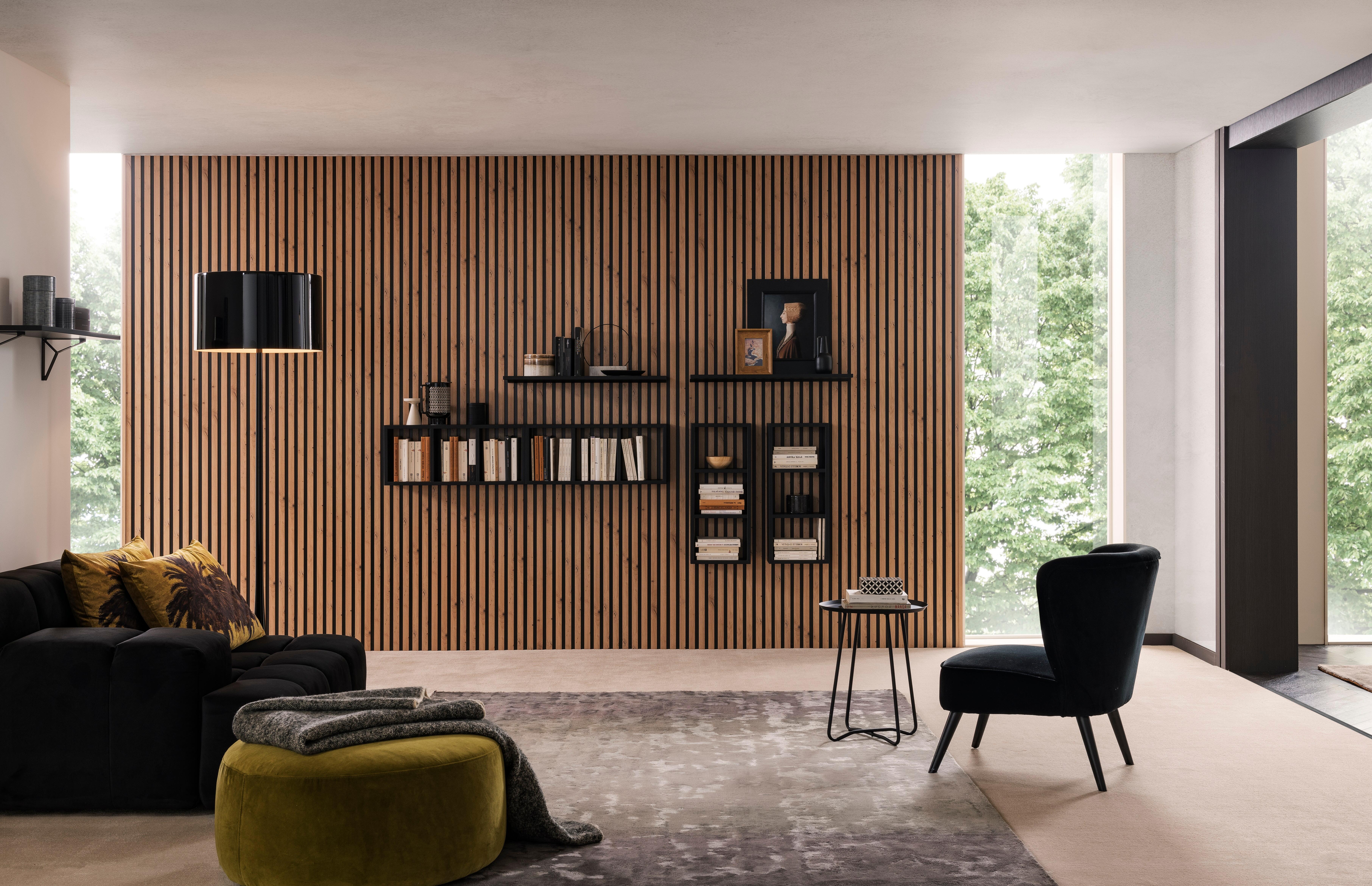 Lot de 2 panneaux MDF tasseaux Leila décor chêne artisan, fond noir, 260x28.8 cm - 5