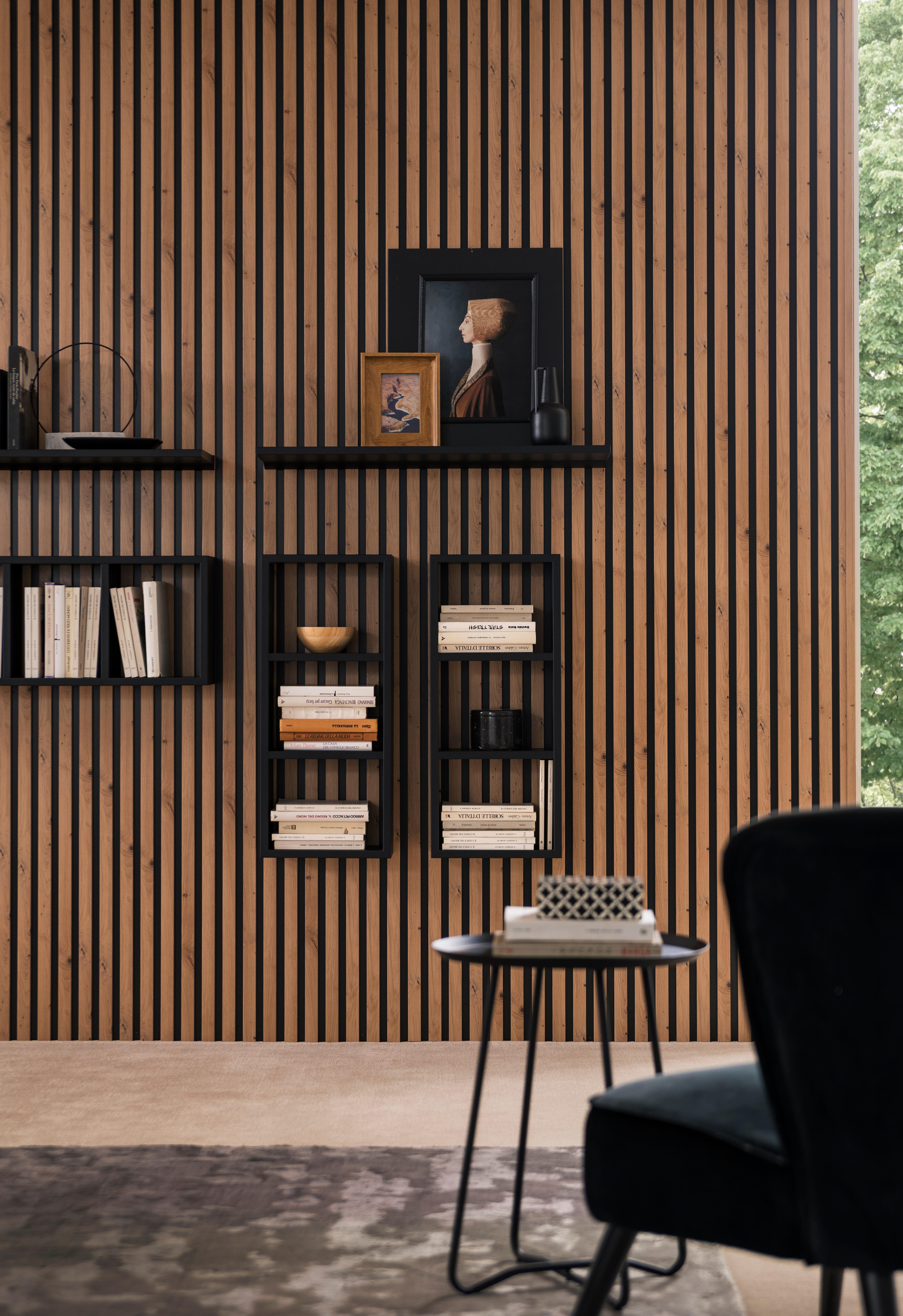 Lot de 2 panneaux MDF tasseaux Leila décor chêne artisan, fond noir, 260x28.8 cm - 6