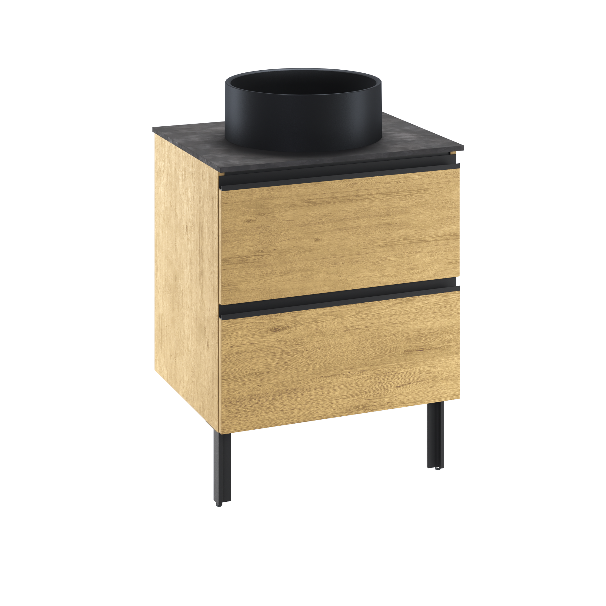 Szafka stojąca Studio z czarną umywalką nablatową Capsule i blatem 60 cm Sensea