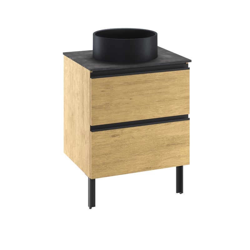 Szafka stojąca Studio z czarną umywalką nablatową Capsule i blatem 60 cm Sensea