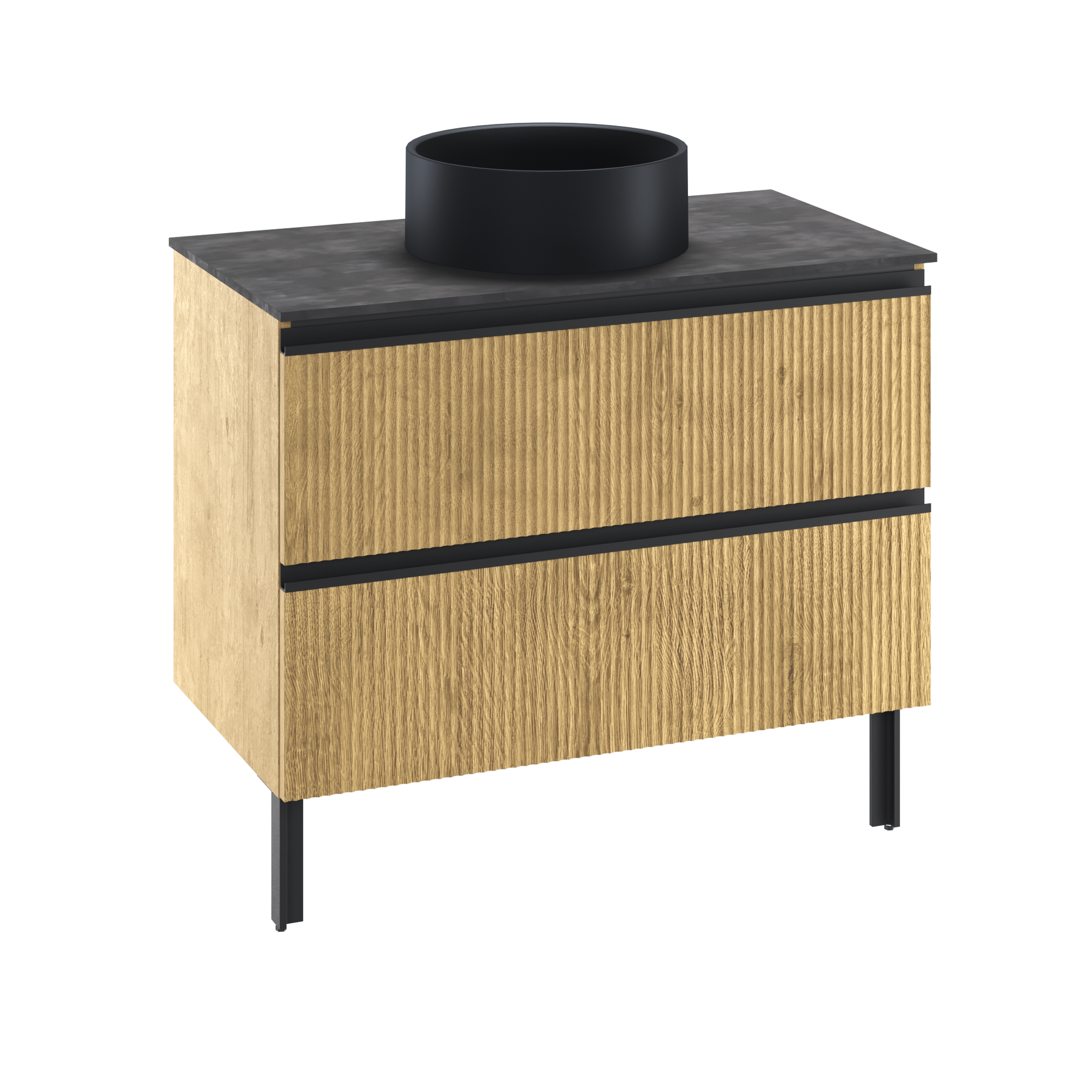 Szafka stojąca Studio z czarną umywalką nablatową Capsule i blatem 90 cm Sensea