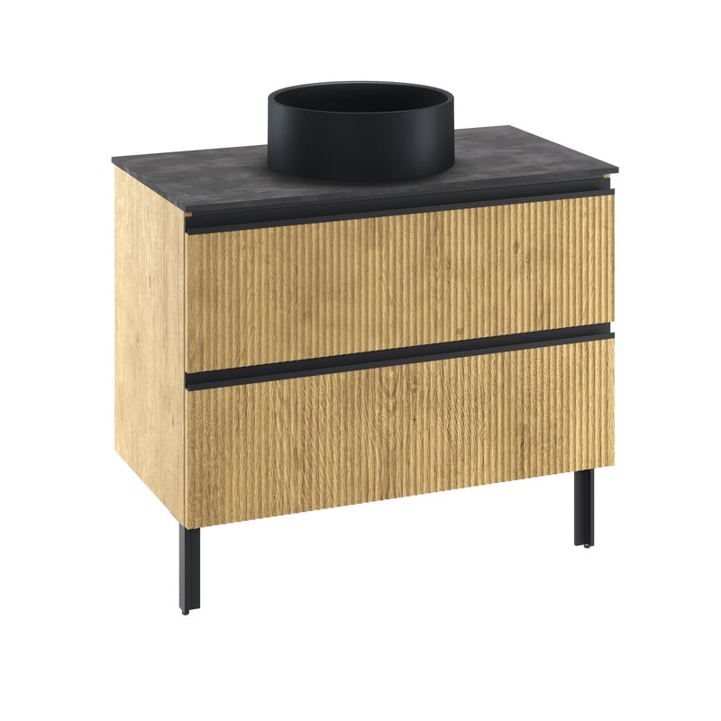 Szafka stojąca Studio z czarną umywalką nablatową Capsule i blatem 90 cm Sensea