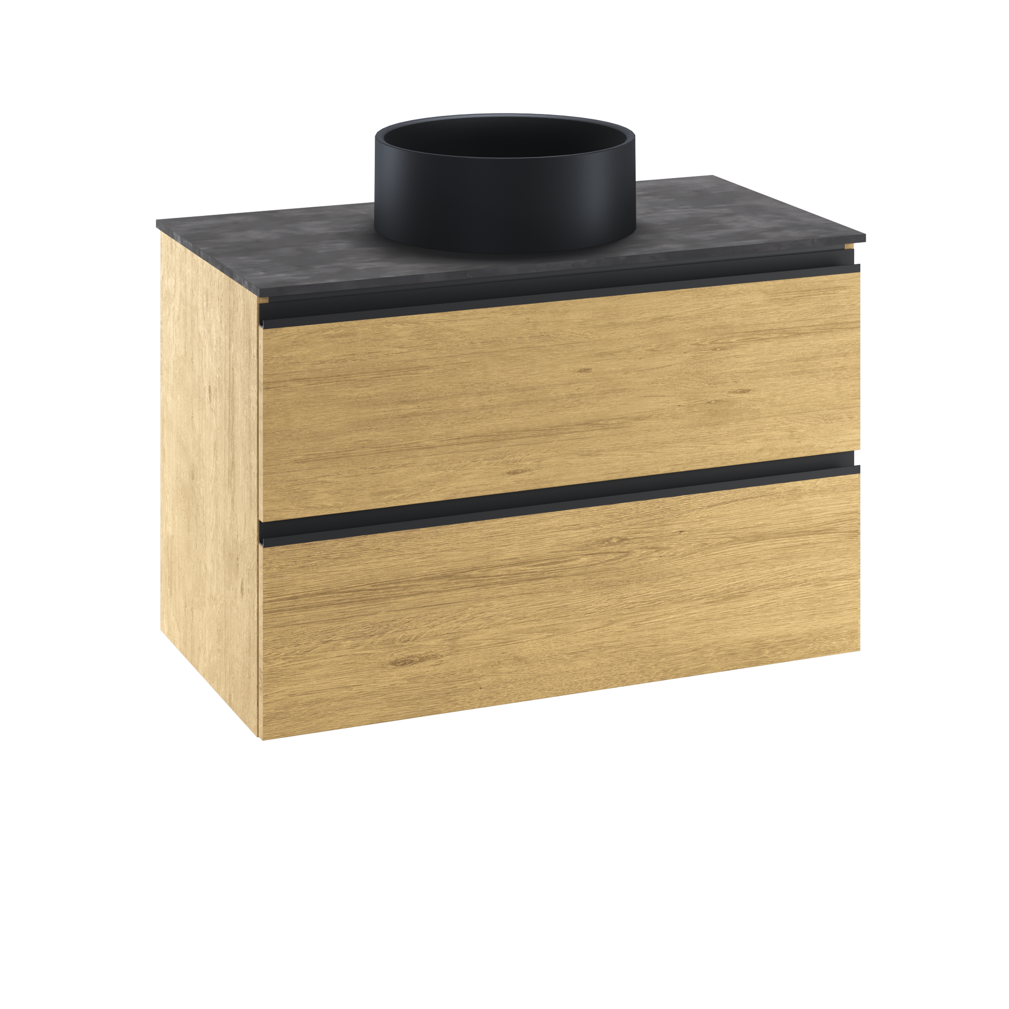 Szafka wisząca Studio z czarną umywalką nablatową Capsule i blatem 90 cm Sensea