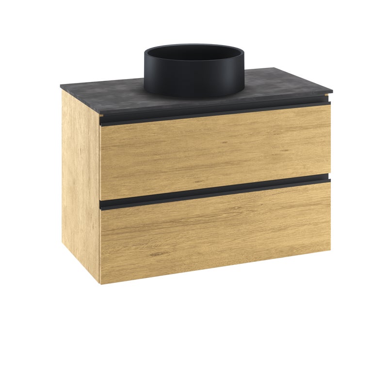 Szafka wisząca Studio z czarną umywalką nablatową Capsule i blatem 90 cm Sensea