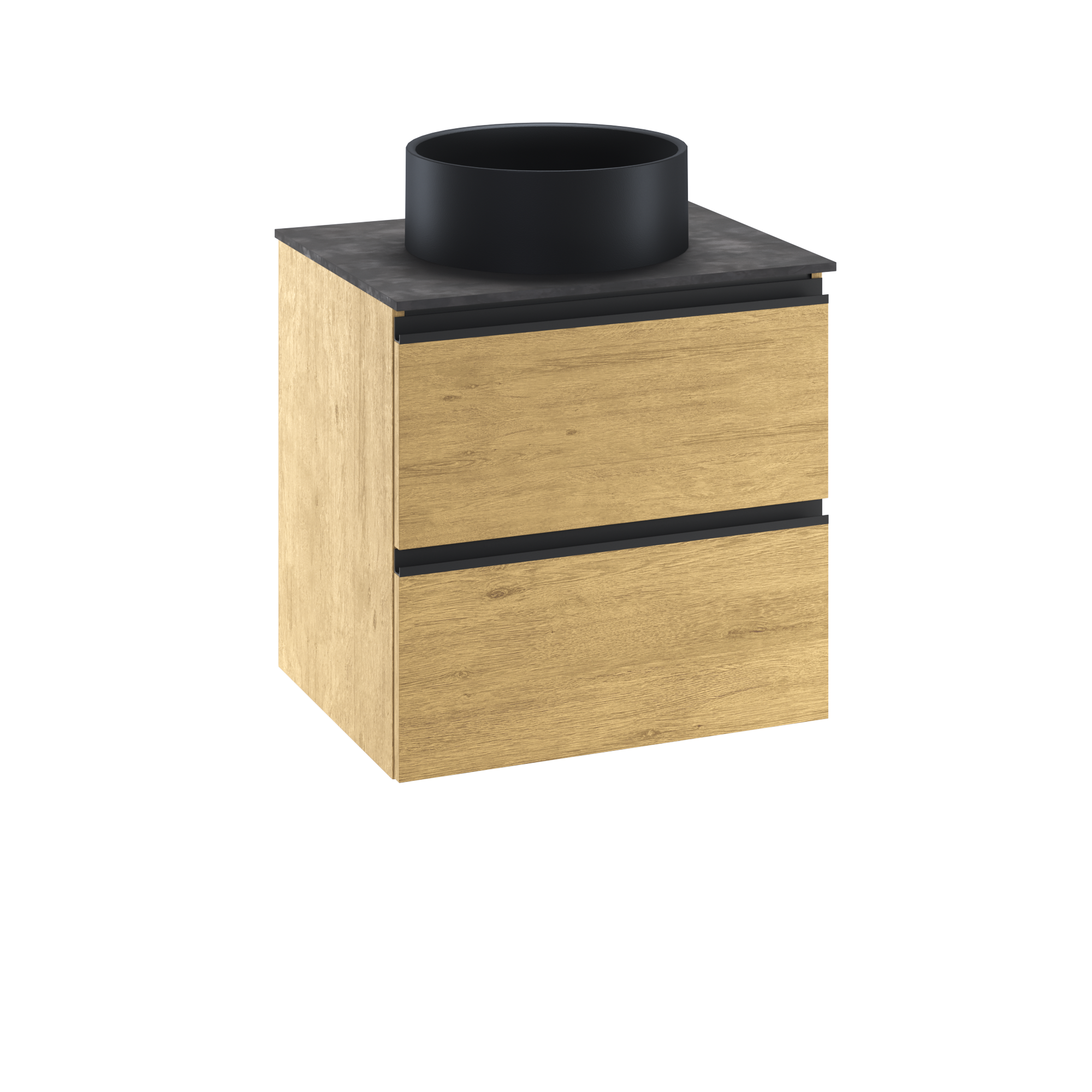 Szafka wisząca Studio z czarną umywalką nablatową Capsule i blatem 60 cm Sensea