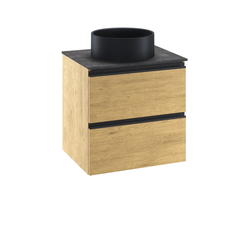 Szafka wisząca Studio z czarną umywalką nablatową Capsule i blatem 60 cm Sensea