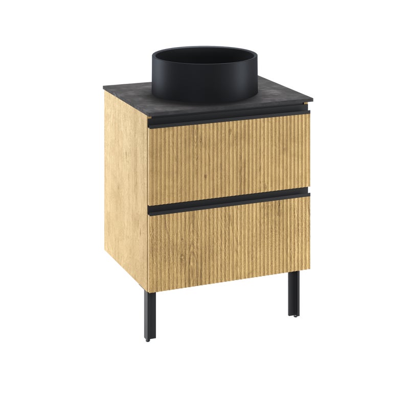 Szafka stojąca Studio z czarną umywalką nablatową Capsule i blatem 60 cm Sensea