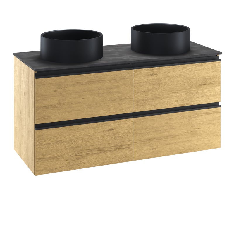 Szafka wisząca Studio z czarną umywalką nablatową Capsule i blatem 120 cm Sensea