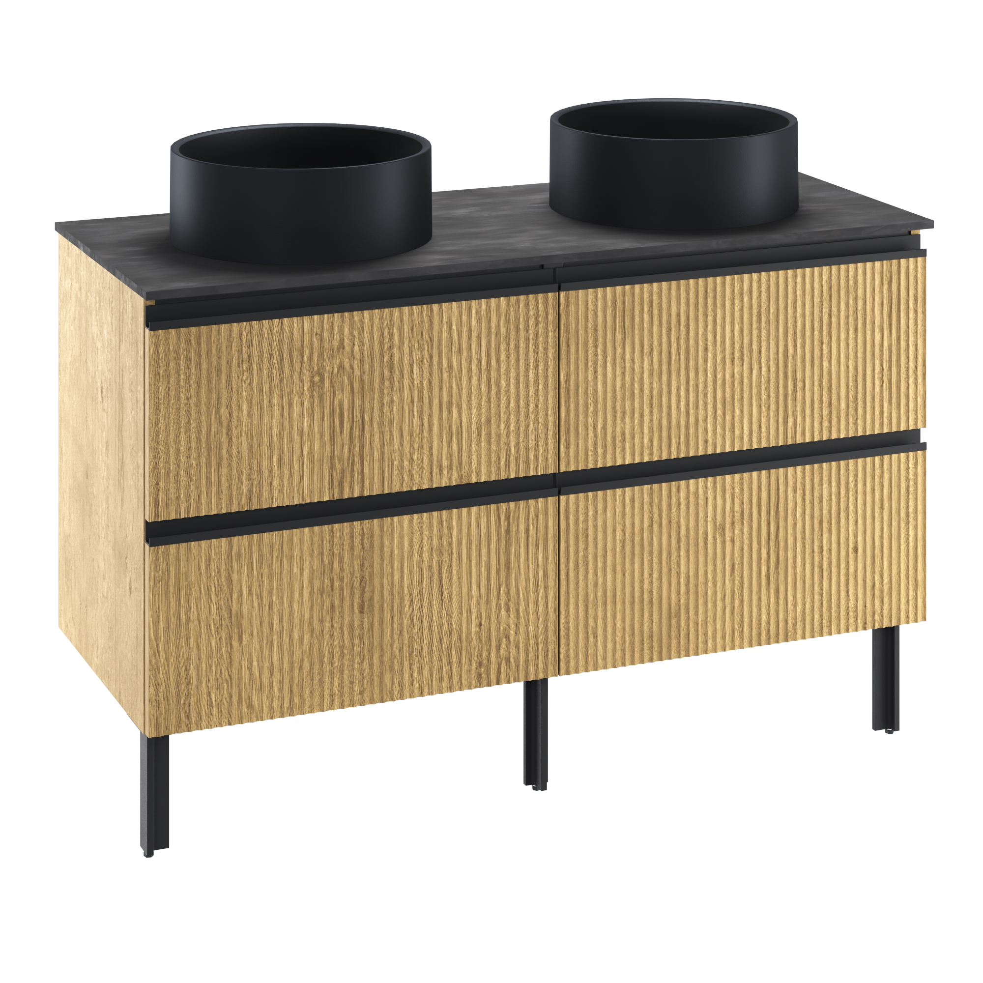 Szafka stojąca Studio z czarną umywalką nablatową Capsule i blatem 120 cm Sensea